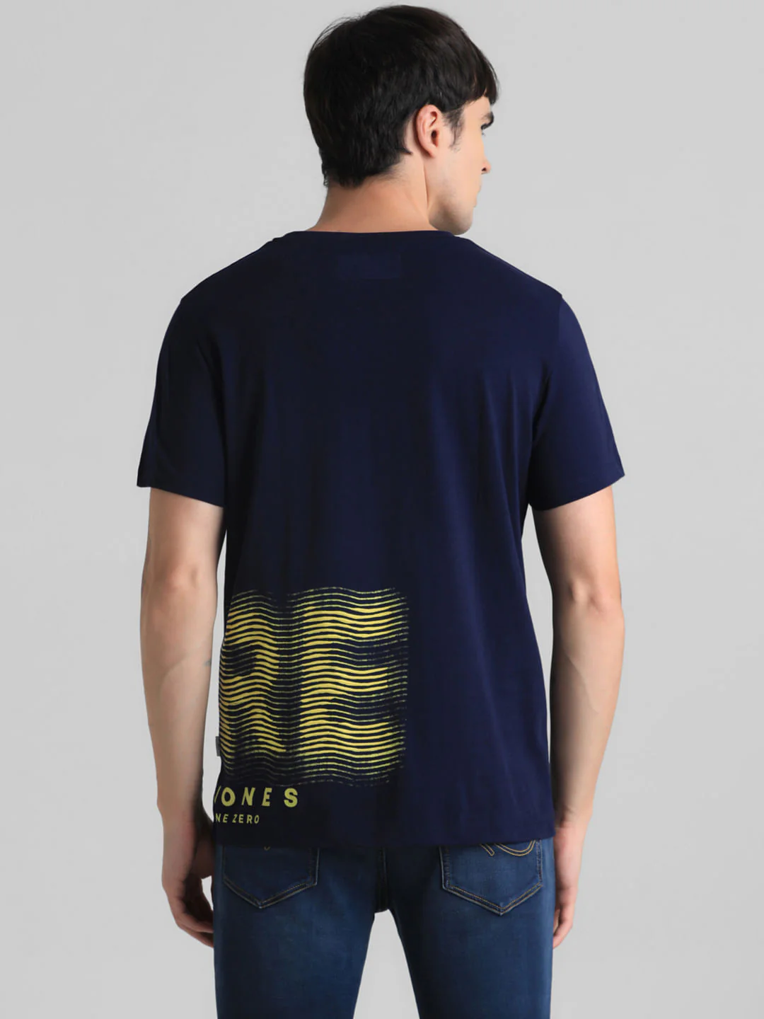 Dark Blue Printed Crew Neck T-shirt - Image 4