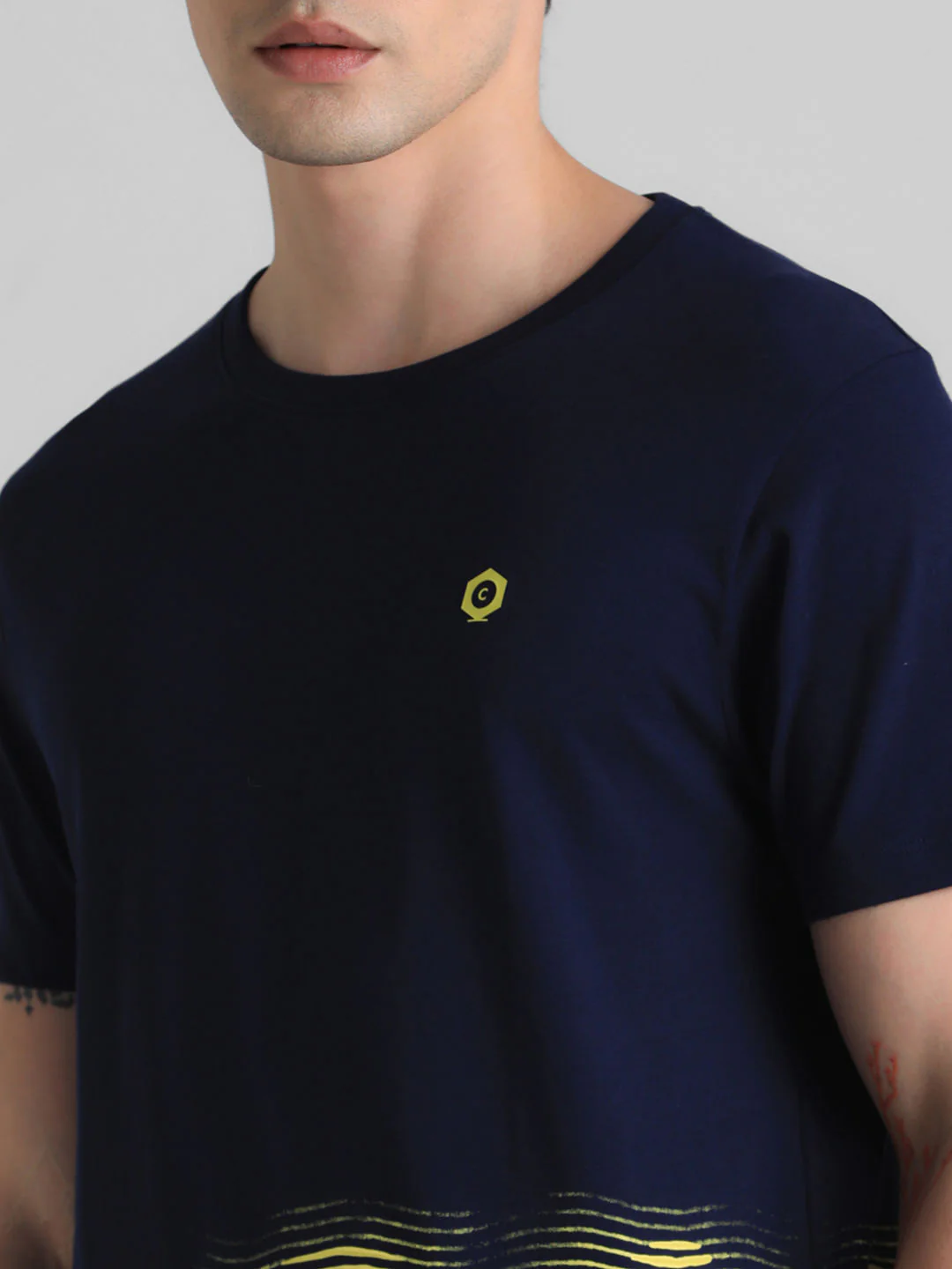 Dark Blue Printed Crew Neck T-shirt - Image 5