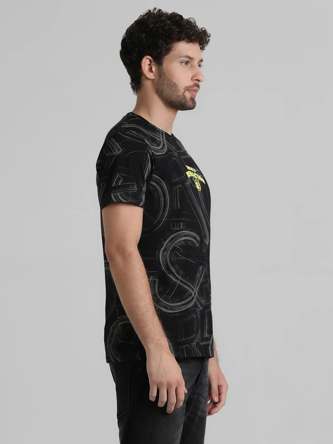 Black Text Print Crew Neck T-shirt - Image 3