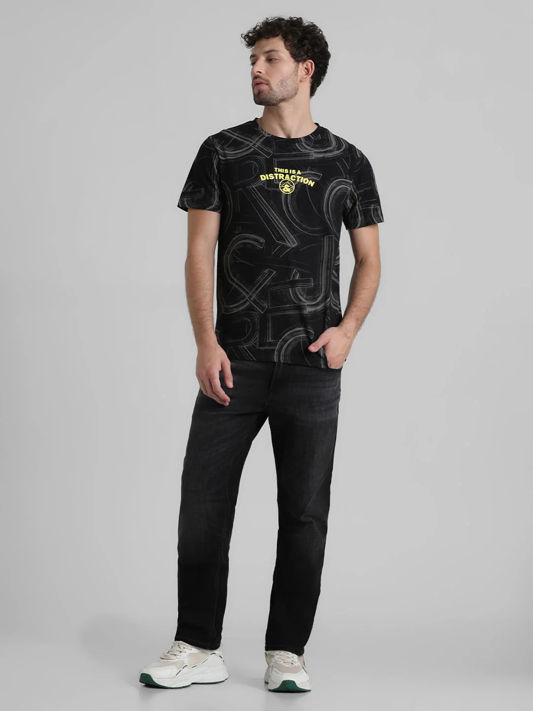 Black Text Print Crew Neck T-shirt - Image 6