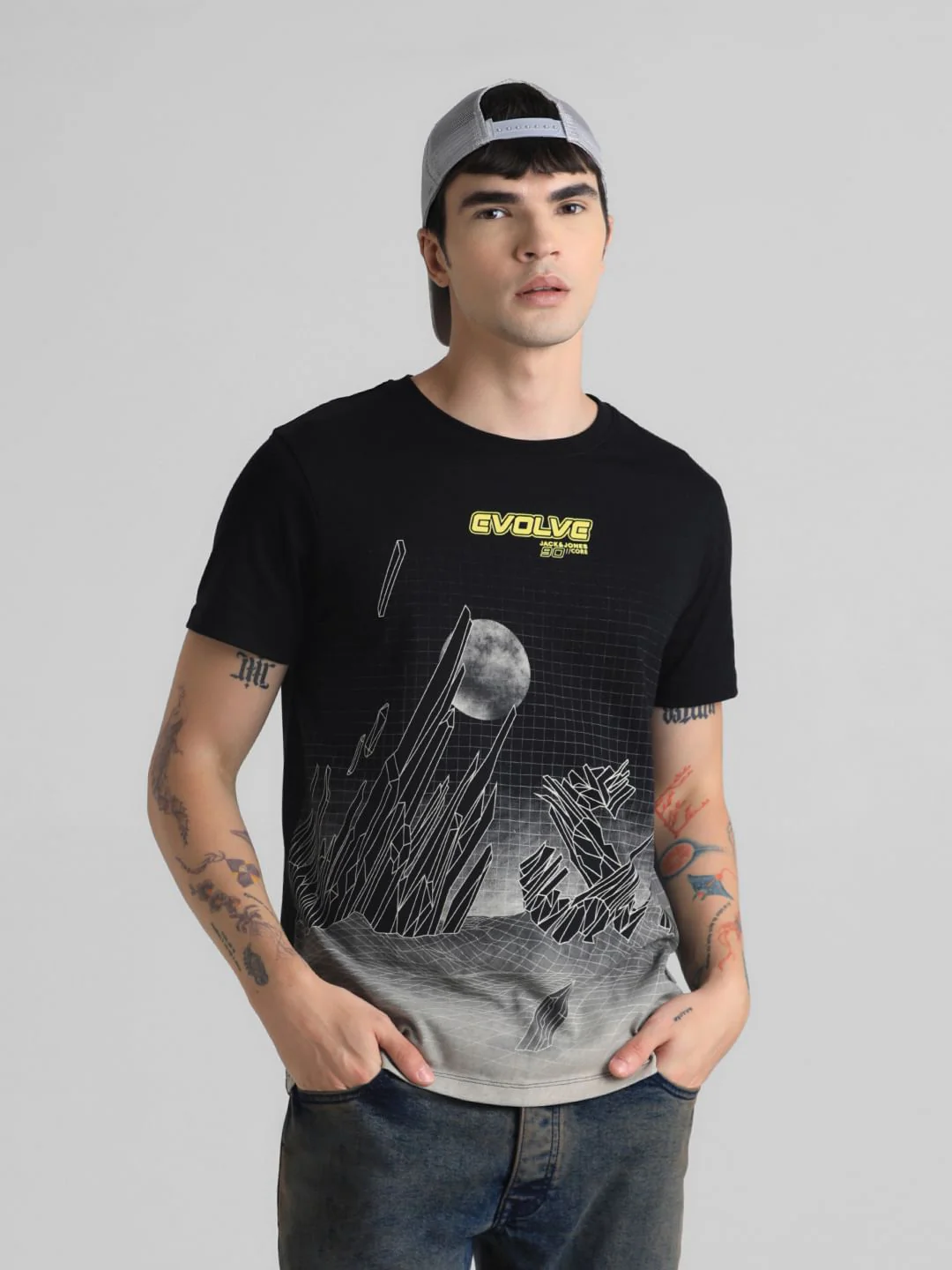 Black Printed Crew Neck T-shirt