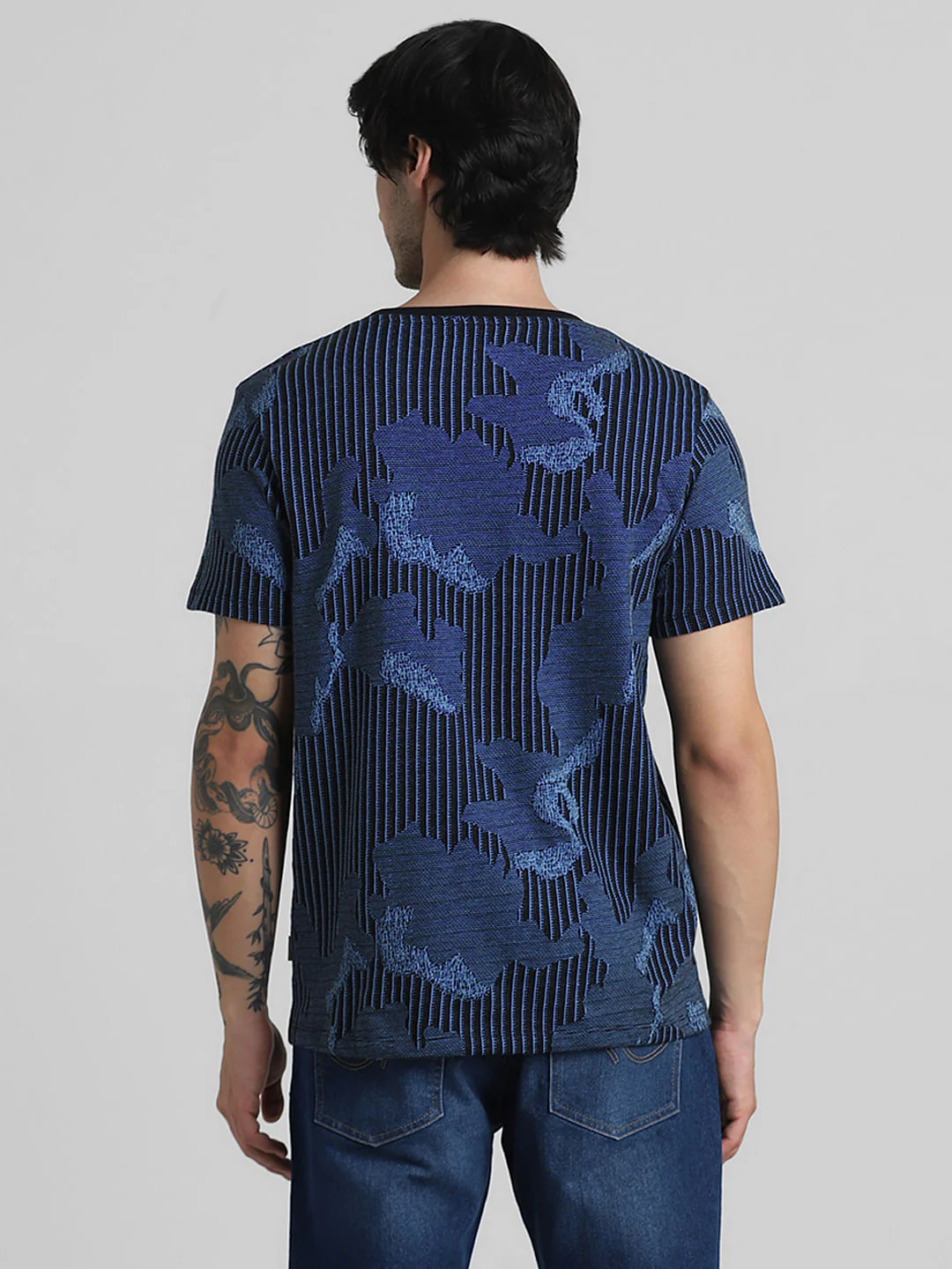 Blue Camo-Grid Jacquard T-shirt - Image 4