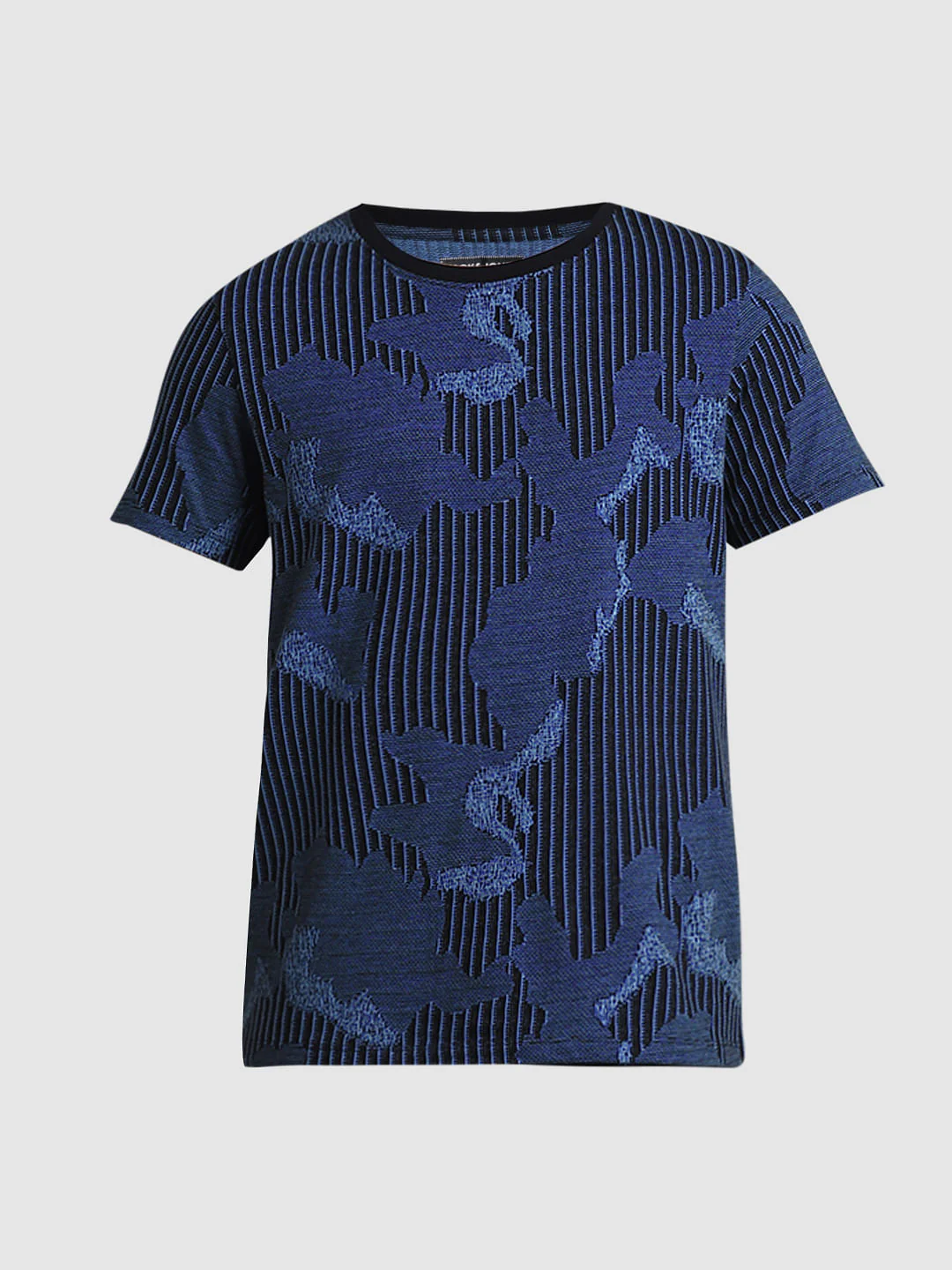 Blue Camo-Grid Jacquard T-shirt - Image 7