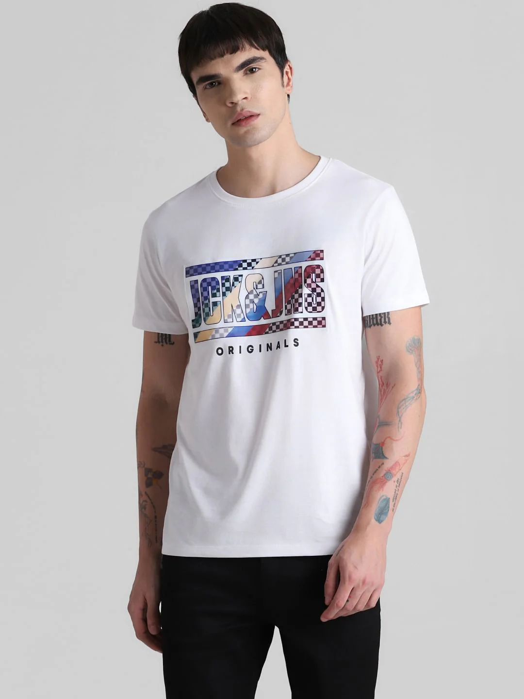 URBAN RACERS by JACK&JONES White Logo Print Crew Neck T-shirt - Image 2