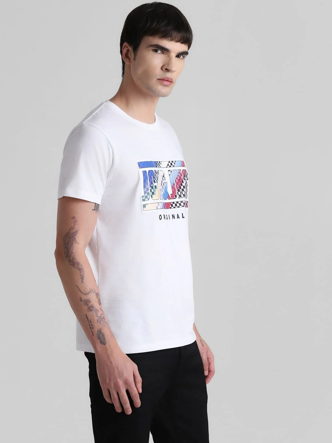 URBAN RACERS by JACK&JONES White Logo Print Crew Neck T-shirt - Image 3
