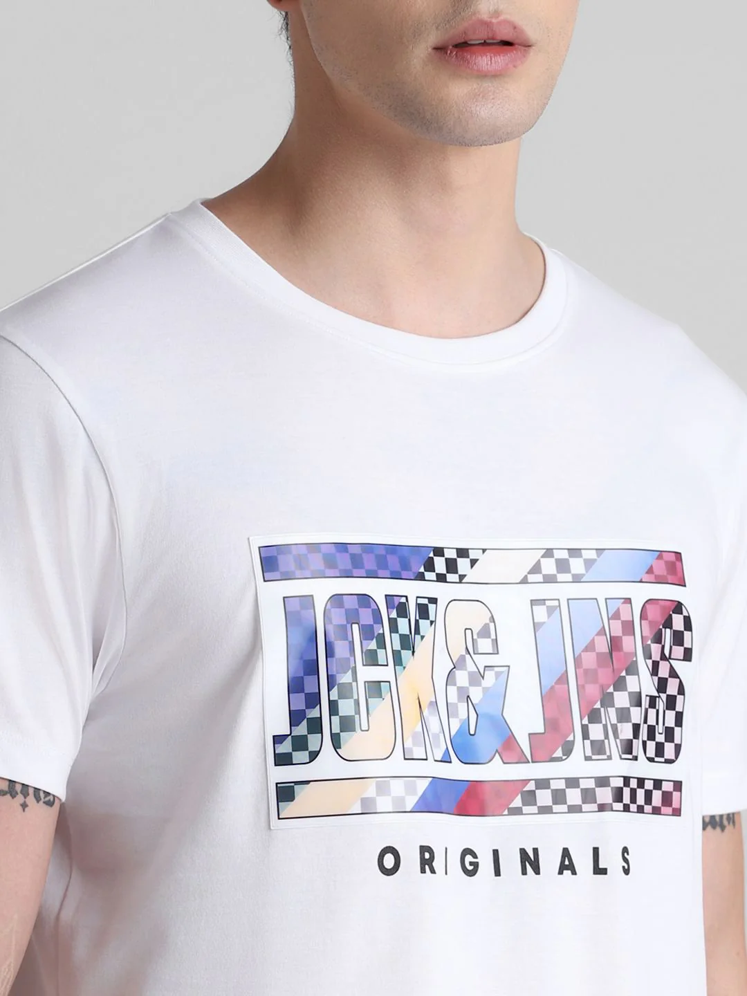 URBAN RACERS by JACK&JONES White Logo Print Crew Neck T-shirt - Image 5