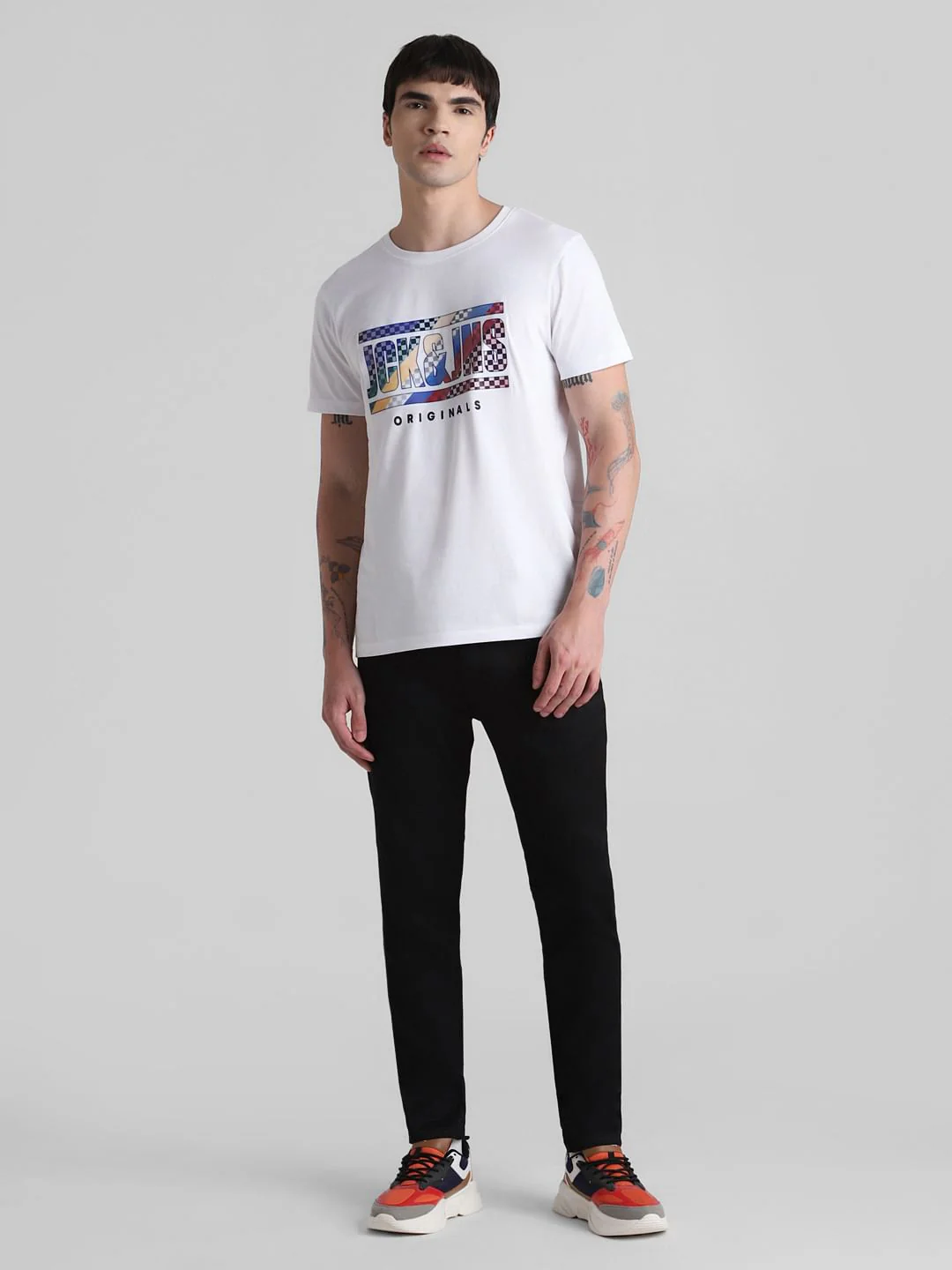 URBAN RACERS by JACK&JONES White Logo Print Crew Neck T-shirt - Image 6