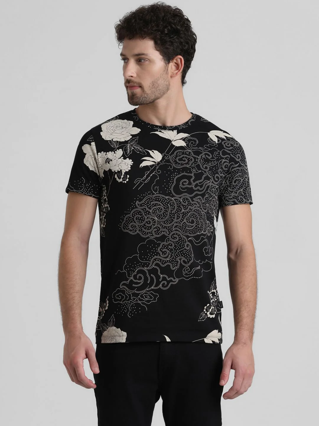 Black Floral Print T-shirt - Image 2