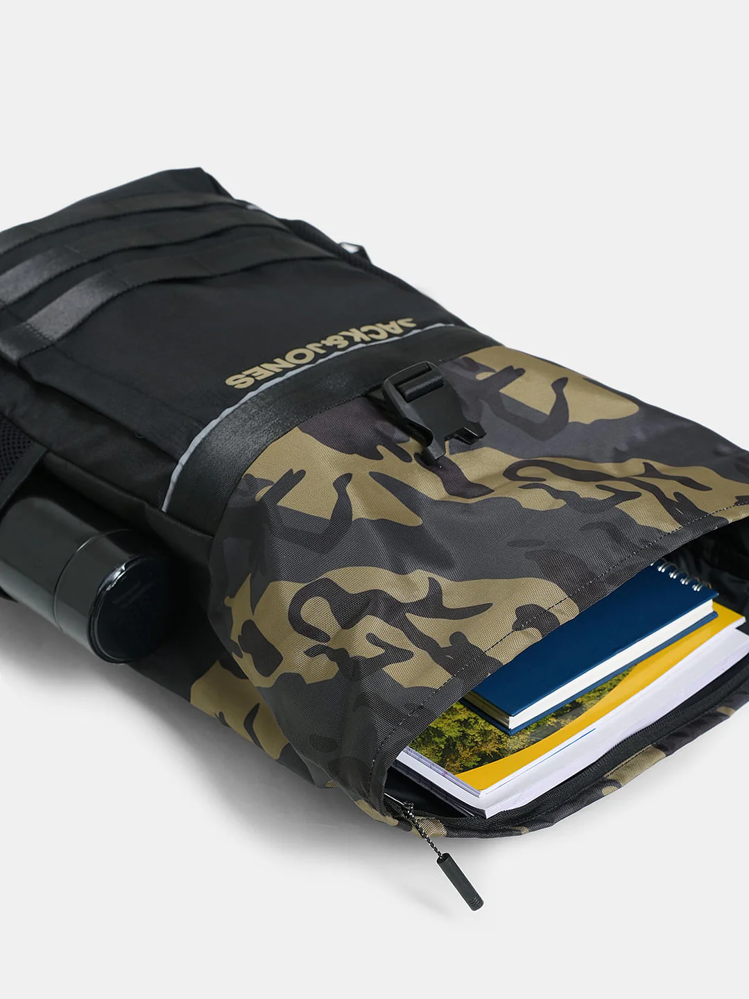 Olive Camo Print Roll-Top Backpack - Image 6