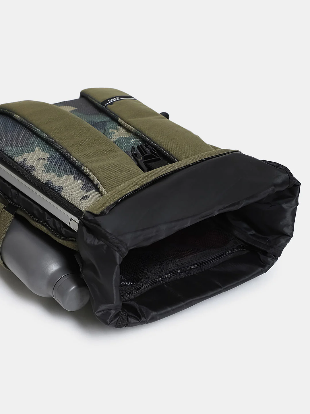 Olive Camo Print Roll-Top Backpack - Image 7