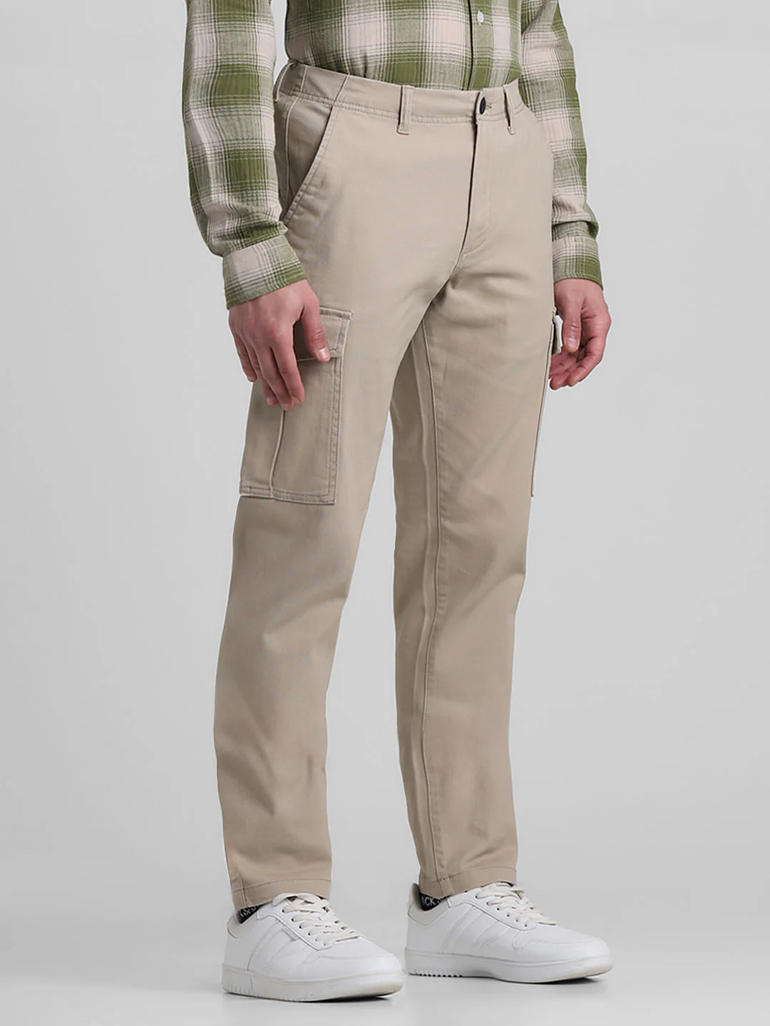 Beige Mid Rise Slim Fit Pants - Image 2