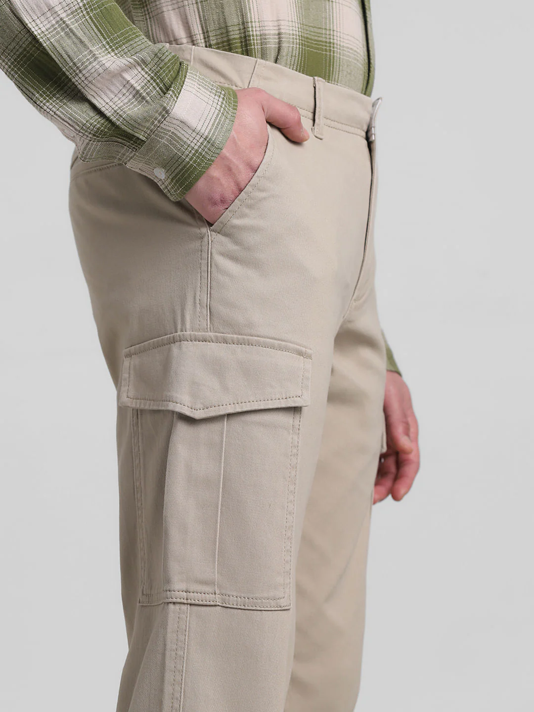 Beige Mid Rise Slim Fit Pants - Image 4