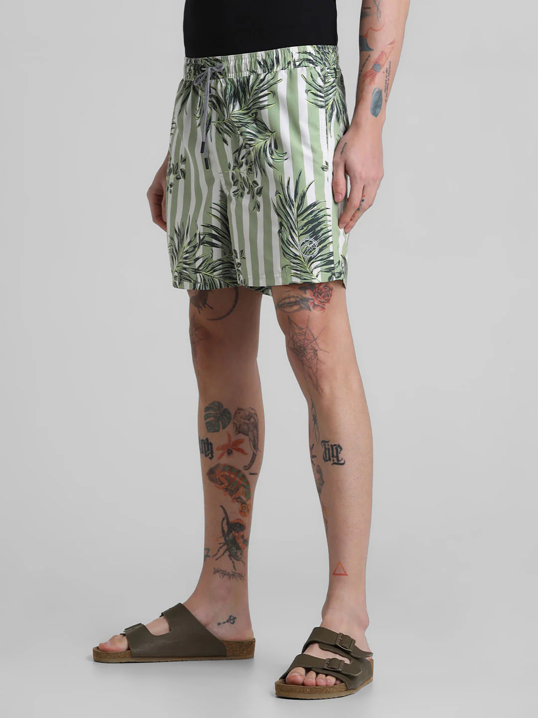 Green Striped Print Swim Shorts - Image 2