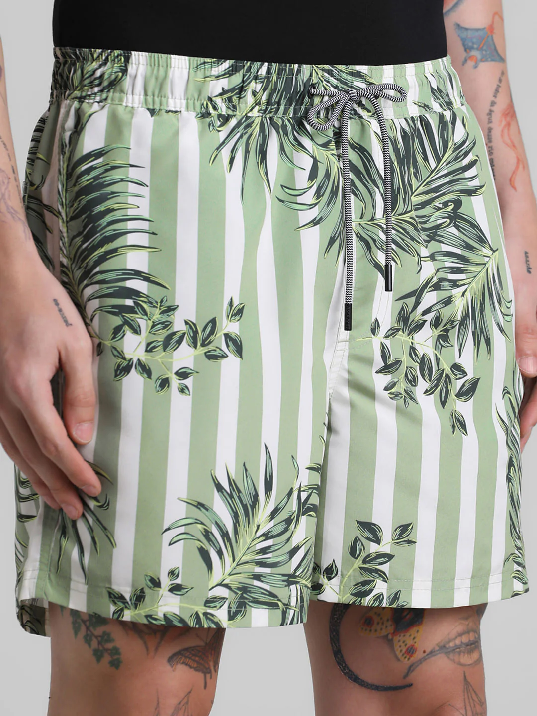 Green Striped Print Swim Shorts - Image 4