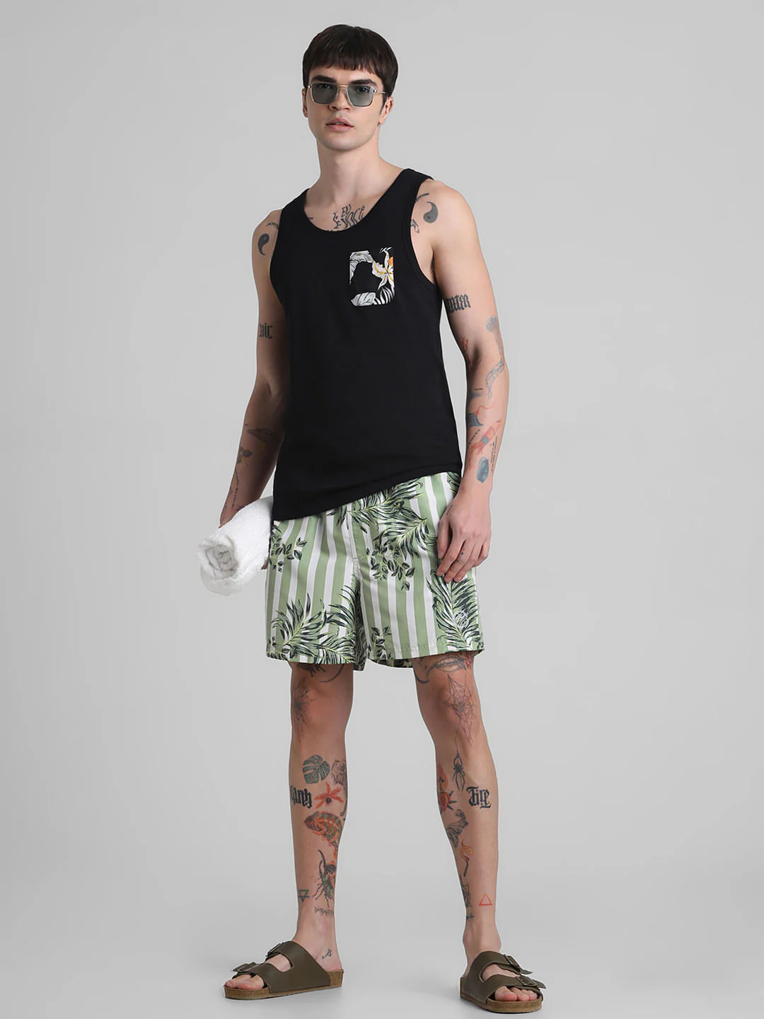 Green Striped Print Swim Shorts - Image 5