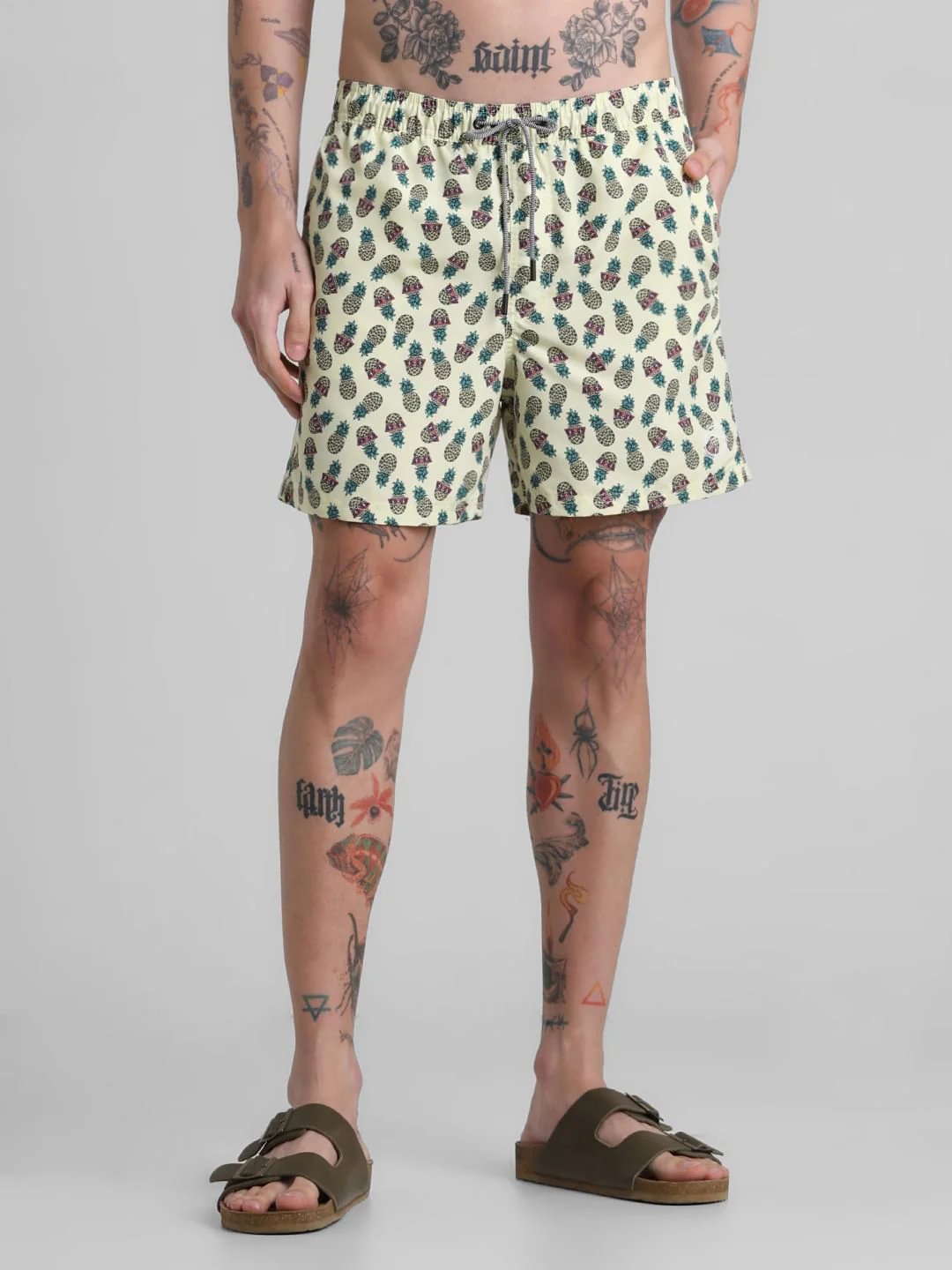 Yellow Abstract Print Swim Shorts