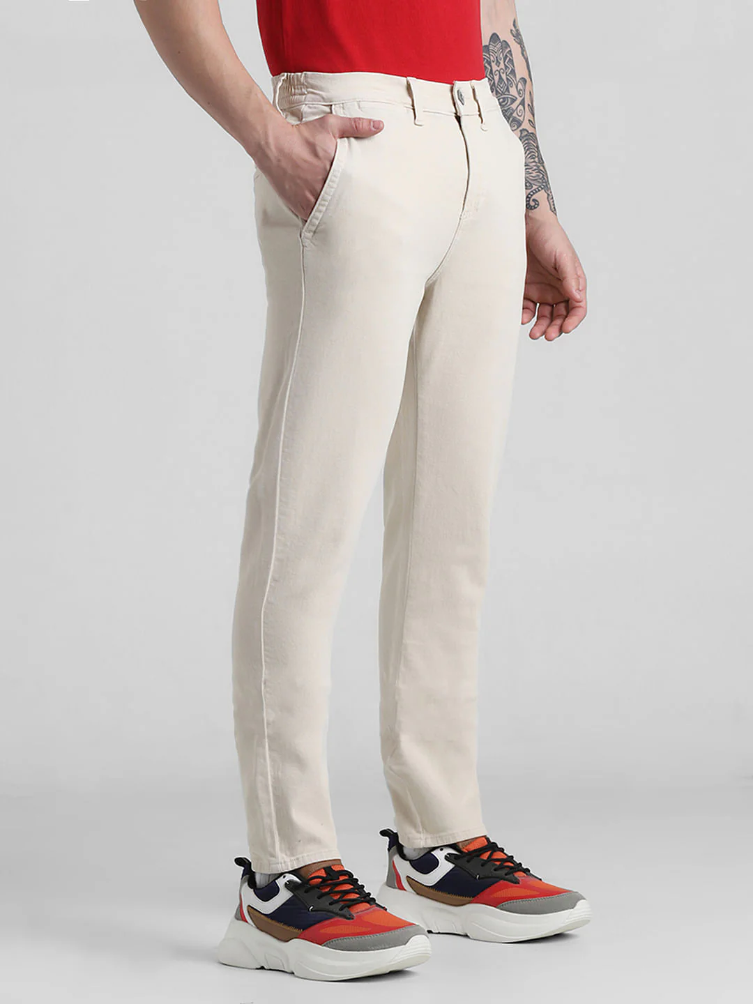 Ecru Mid Rise Slim Fit Pants - Image 2