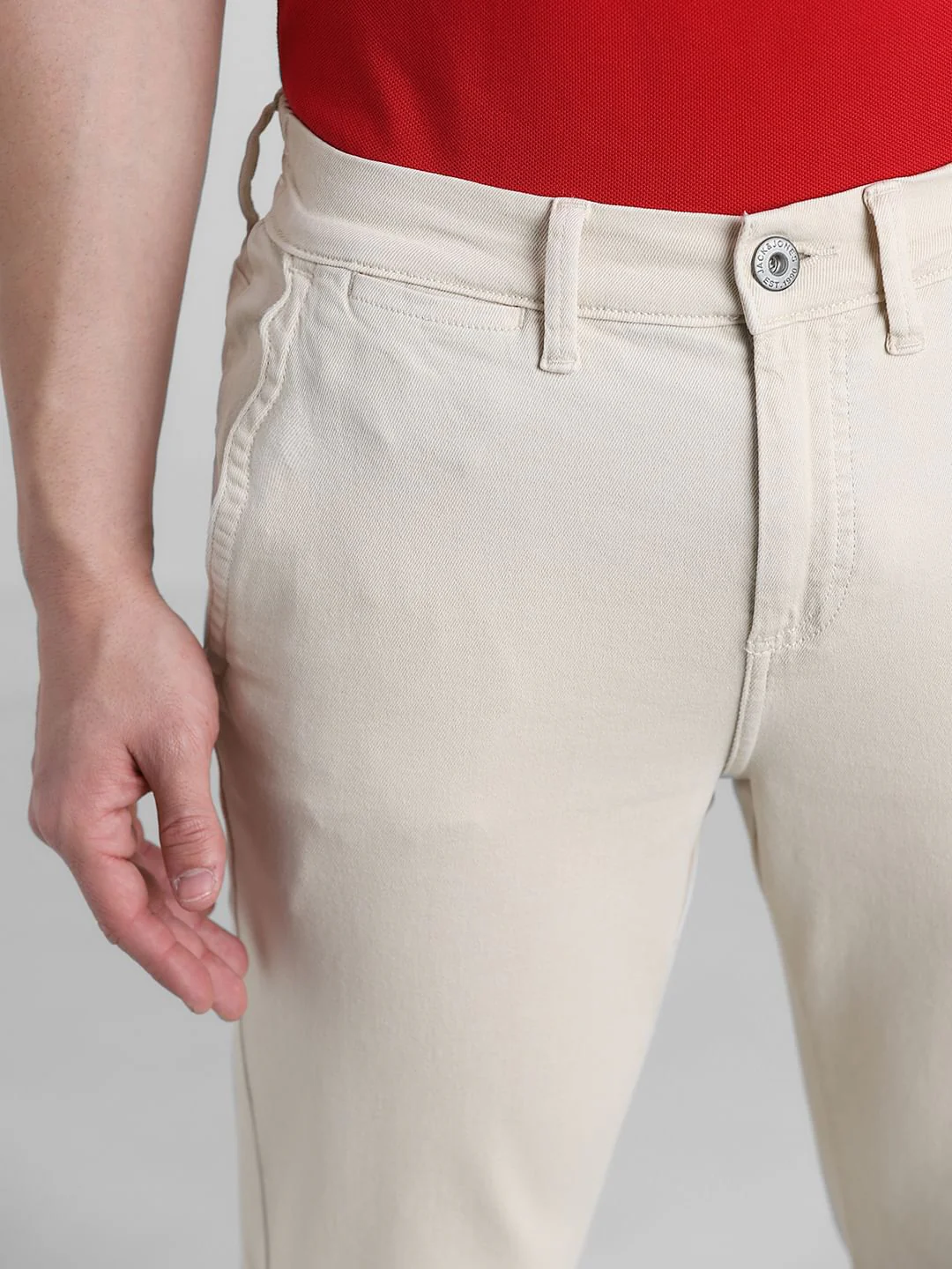 Ecru Mid Rise Slim Fit Pants - Image 4