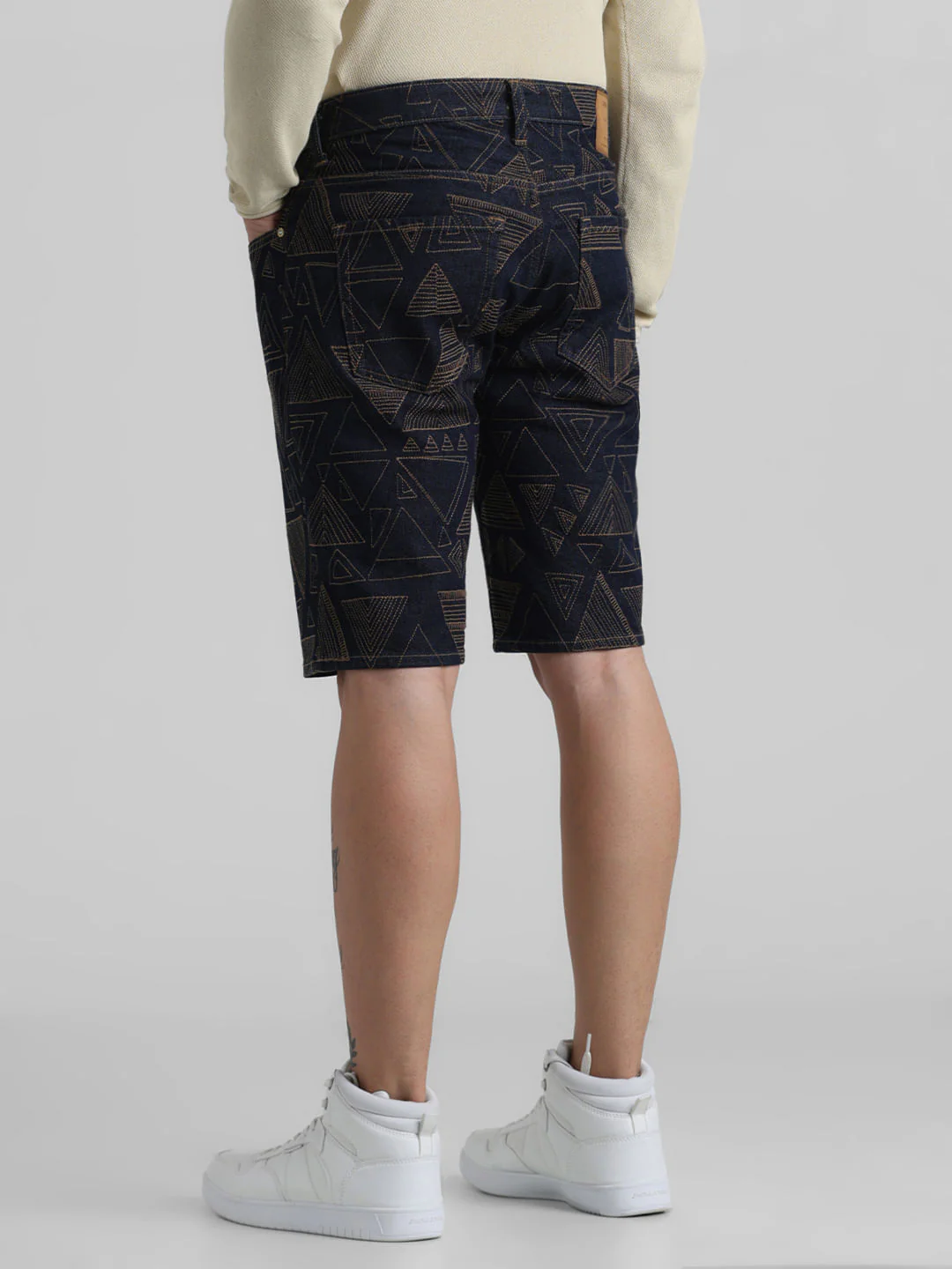 Dark Blue Low Rise Embroidered Denim Shorts - Image 3