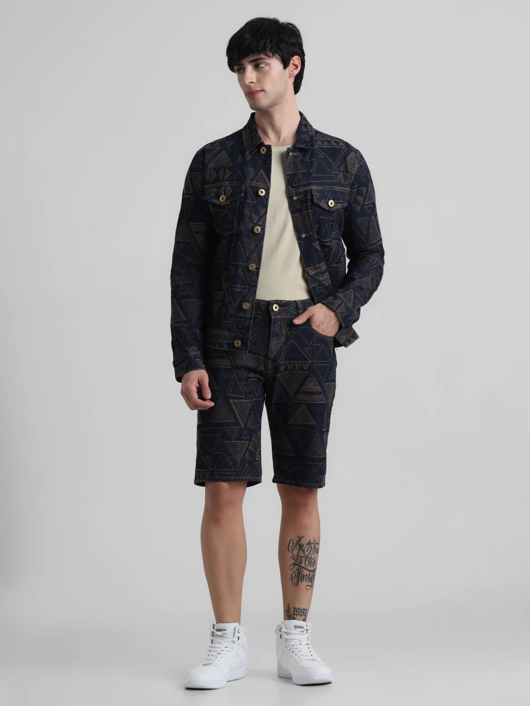 Dark Blue Low Rise Embroidered Denim Shorts - Image 5