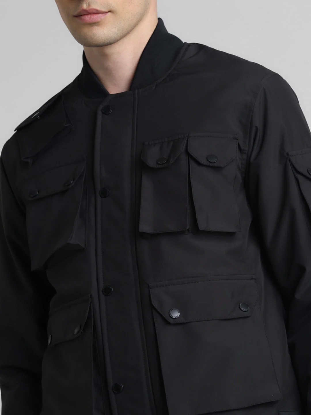 Black Oversized Pockets Bomber Jacket - Image 5