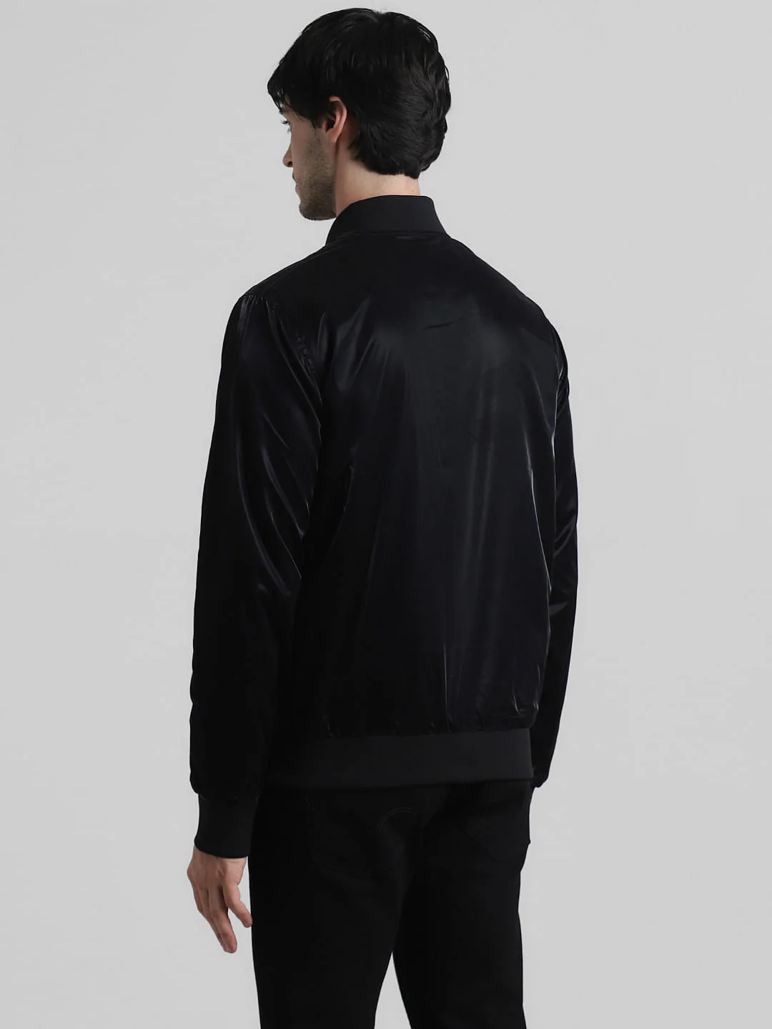 Black Reflective Zip-Up Bomber Jacket - Image 4