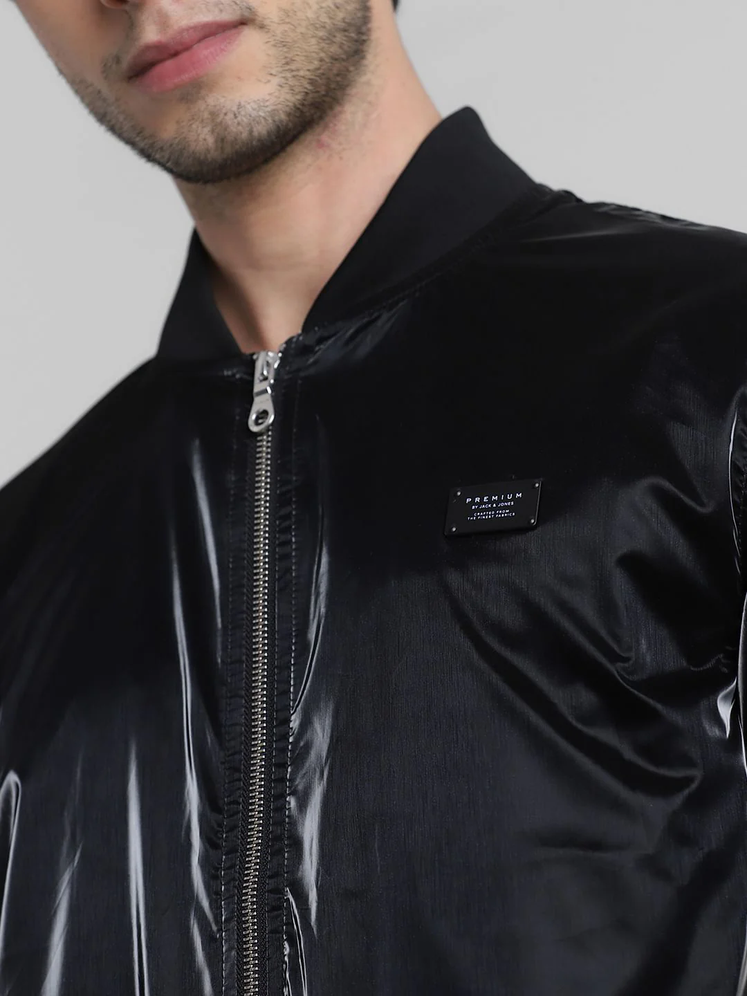 Black Reflective Zip-Up Bomber Jacket - Image 5