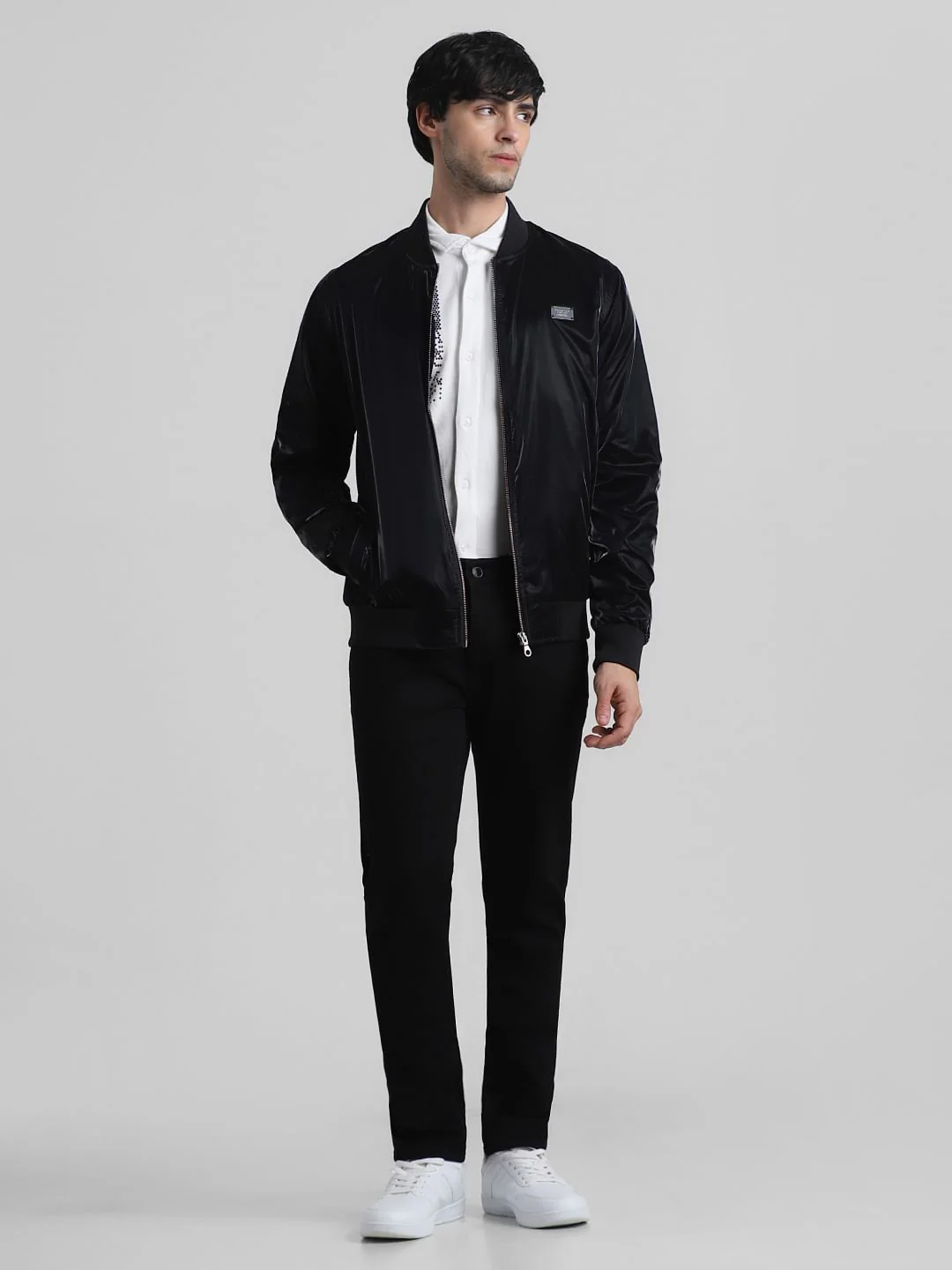 Black Reflective Zip-Up Bomber Jacket - Image 6