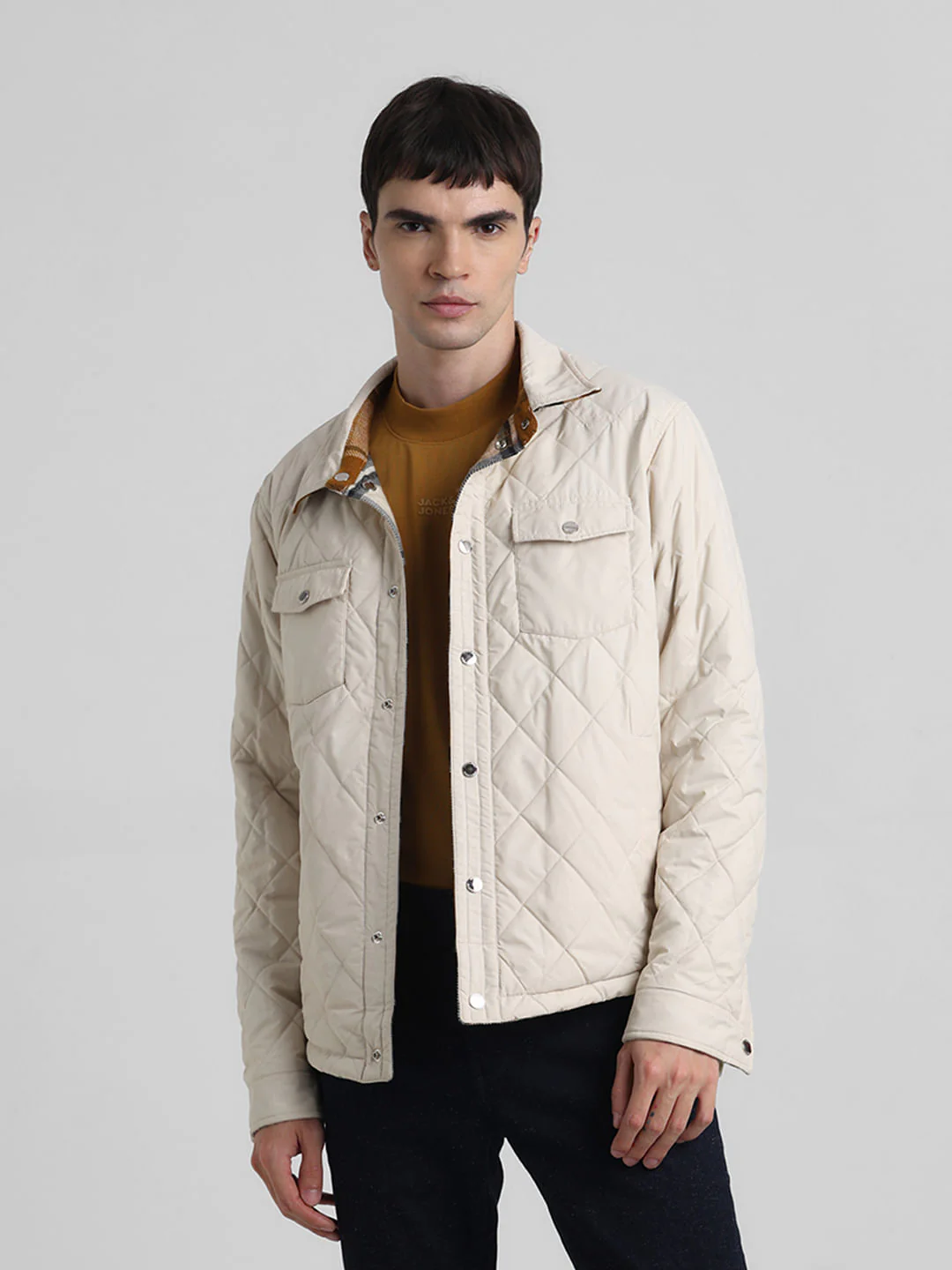 Beige Check Reversible Shacket - Image 5