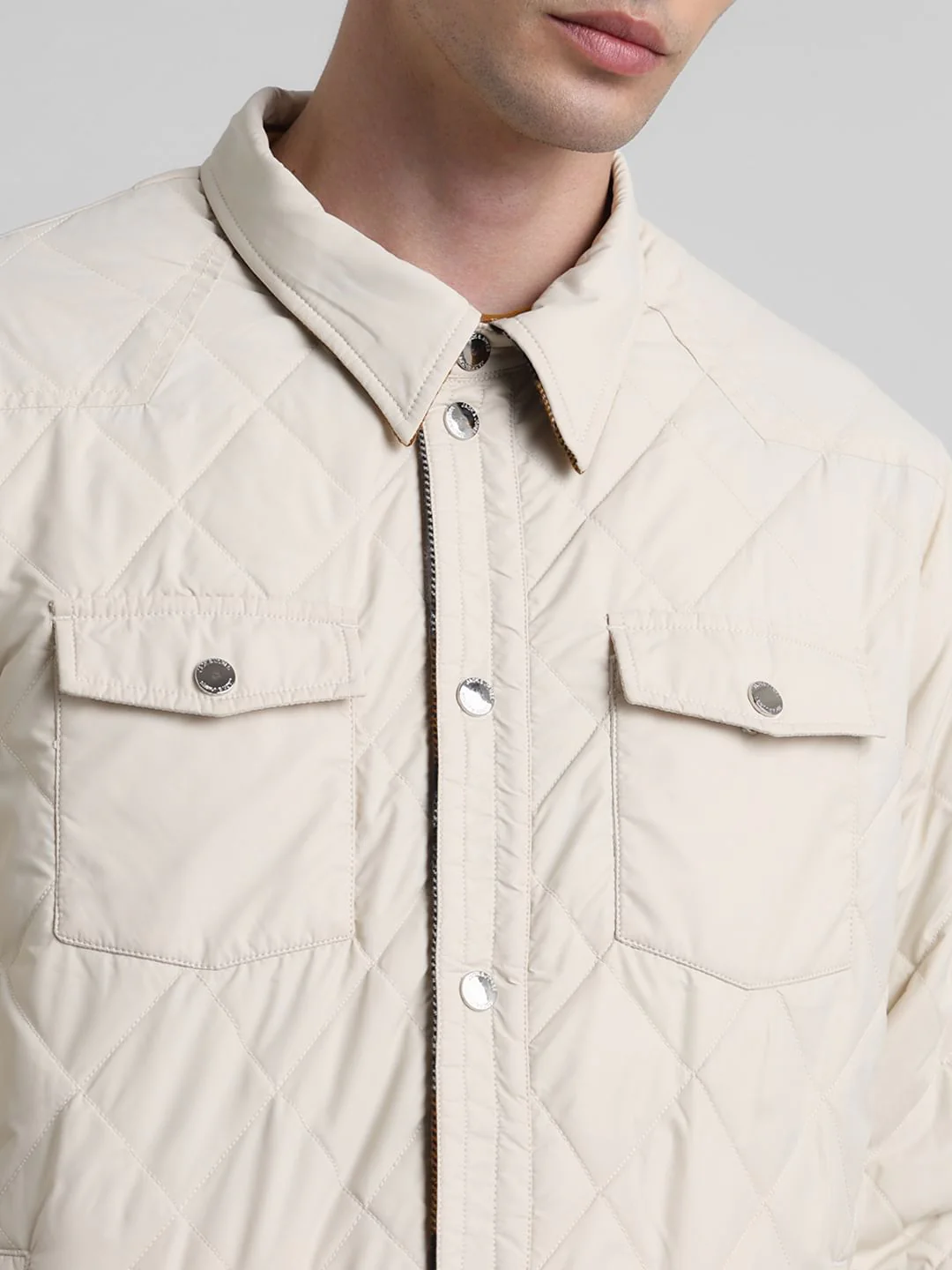 Beige Check Reversible Shacket - Image 7