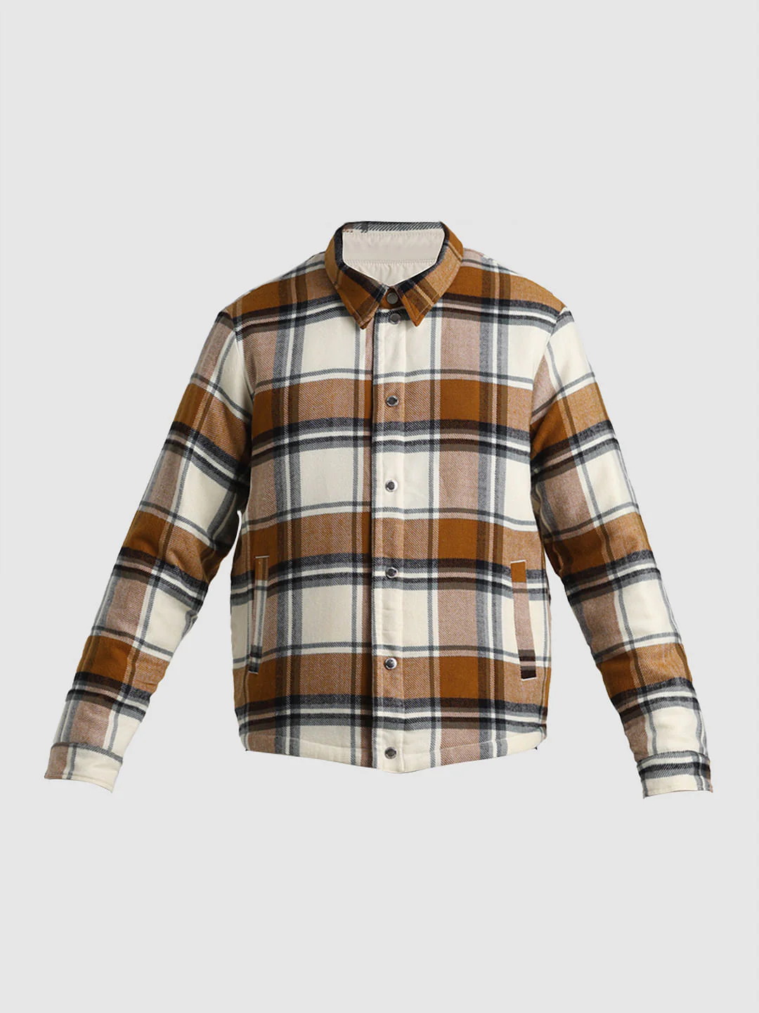 Beige Check Reversible Shacket - Image 9