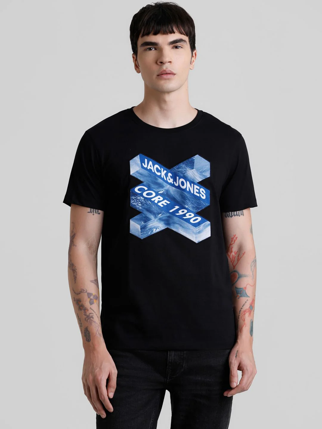Black Graphic Print Crew Neck T-shirt - Image 2