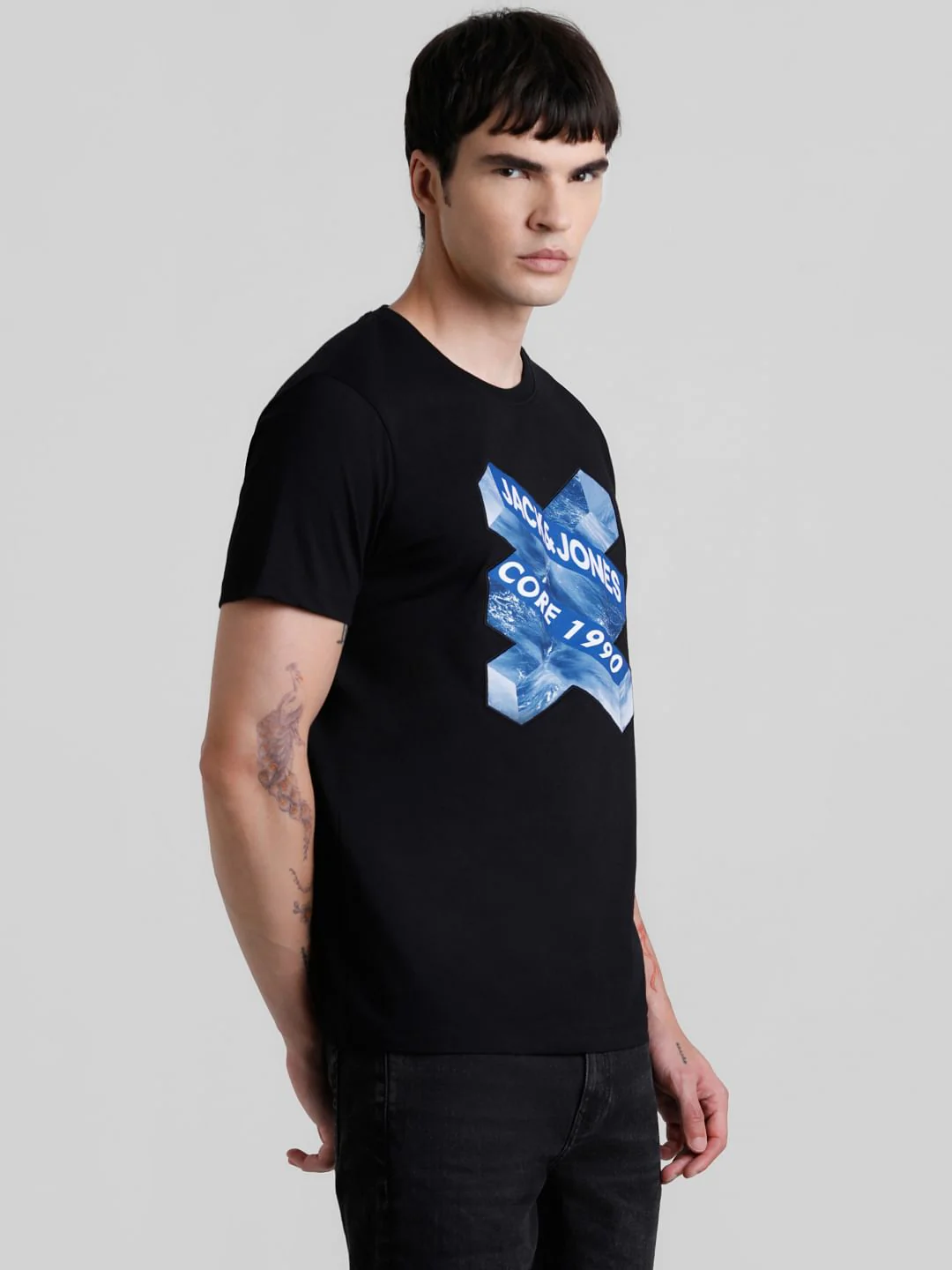 Black Graphic Print Crew Neck T-shirt - Image 3