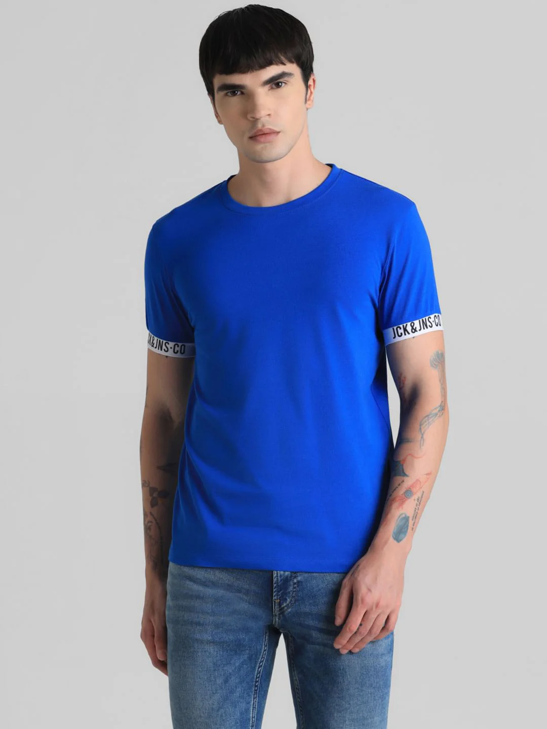 Blue Jacquard Slim Fit T-shirt - Image 2