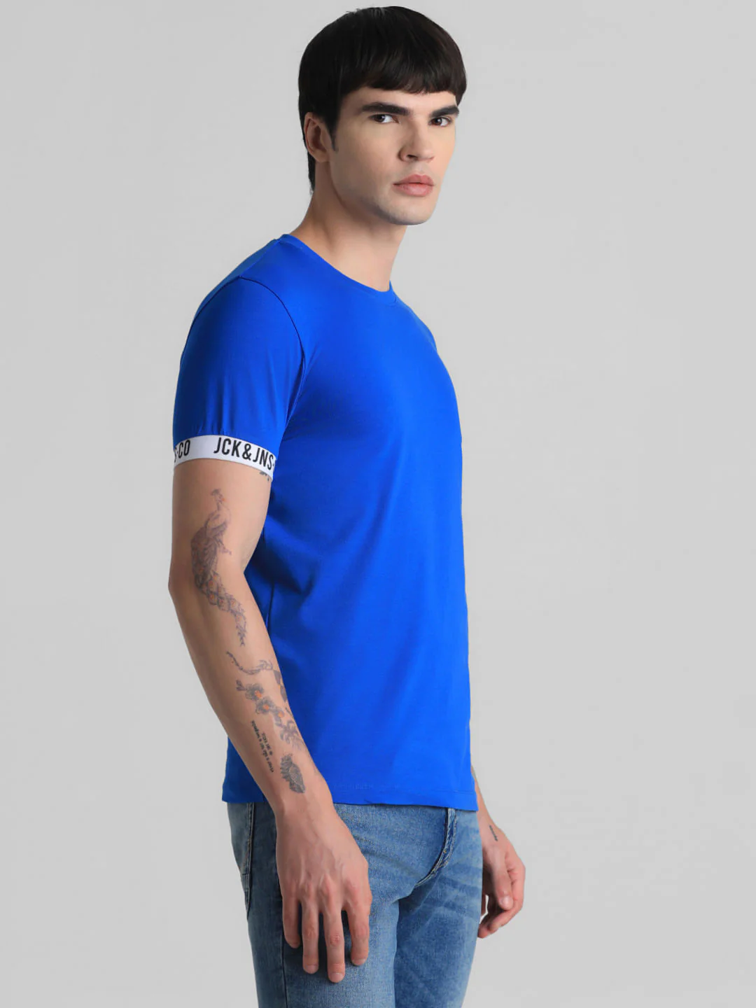 Blue Jacquard Slim Fit T-shirt - Image 3