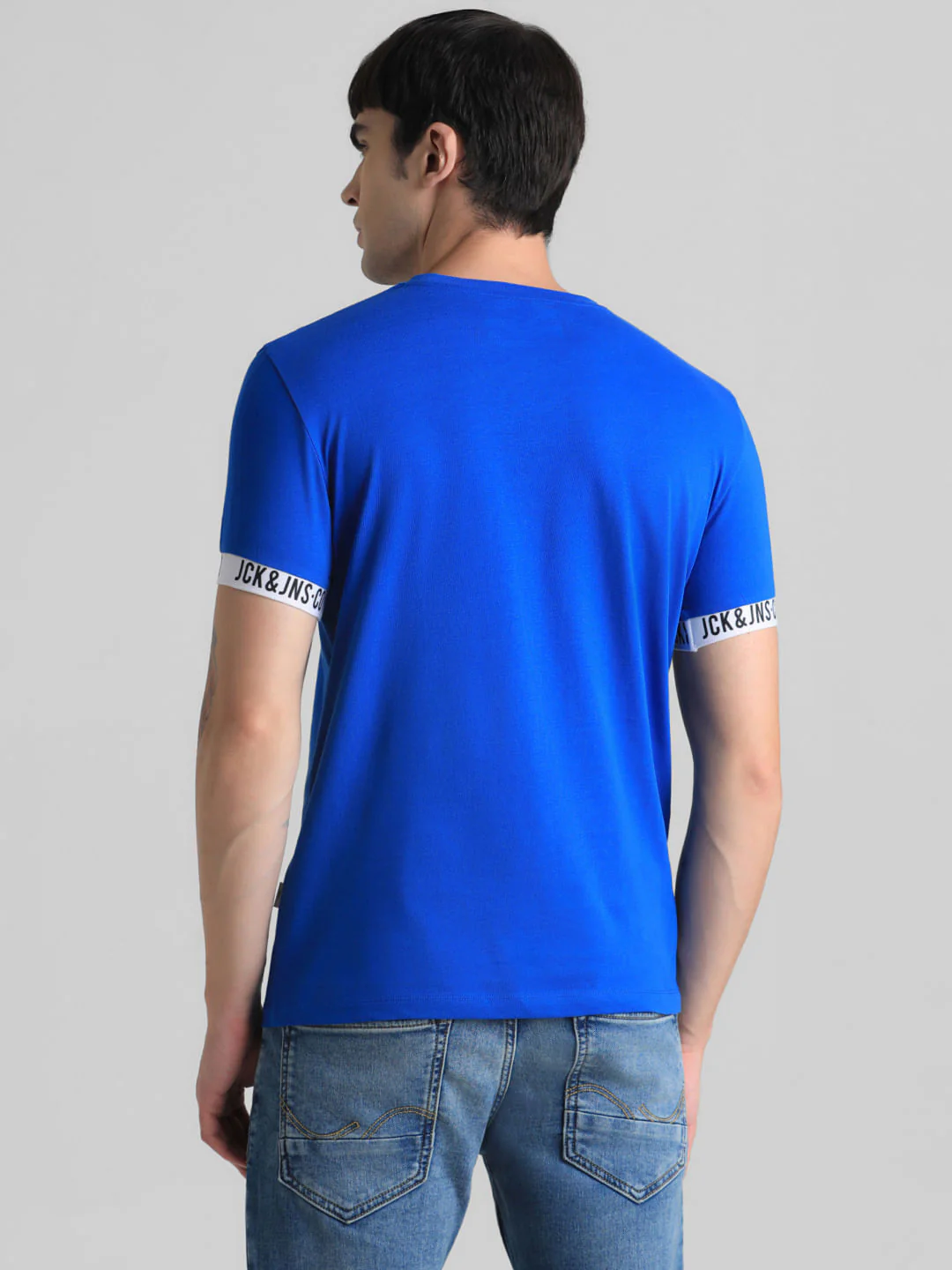 Blue Jacquard Slim Fit T-shirt - Image 4