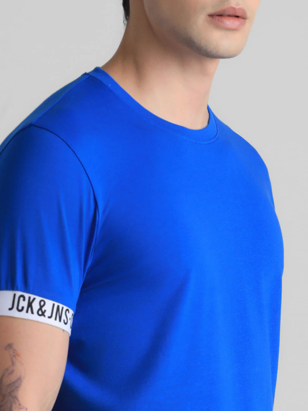Blue Jacquard Slim Fit T-shirt - Image 5