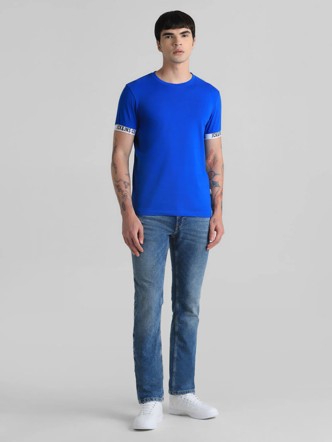 Blue Jacquard Slim Fit T-shirt - Image 6