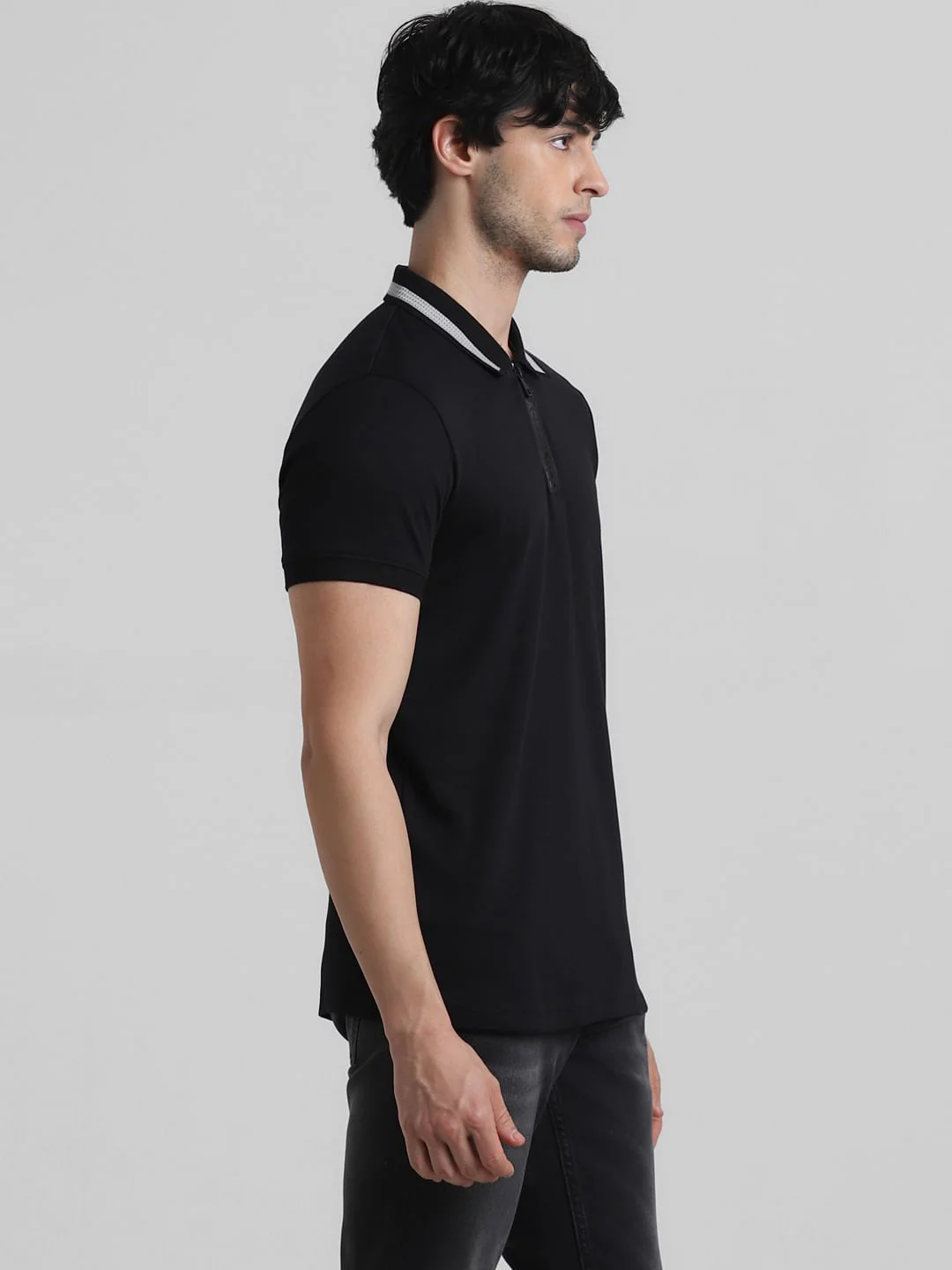 Black Logo Zipper Detail Polo - Image 3