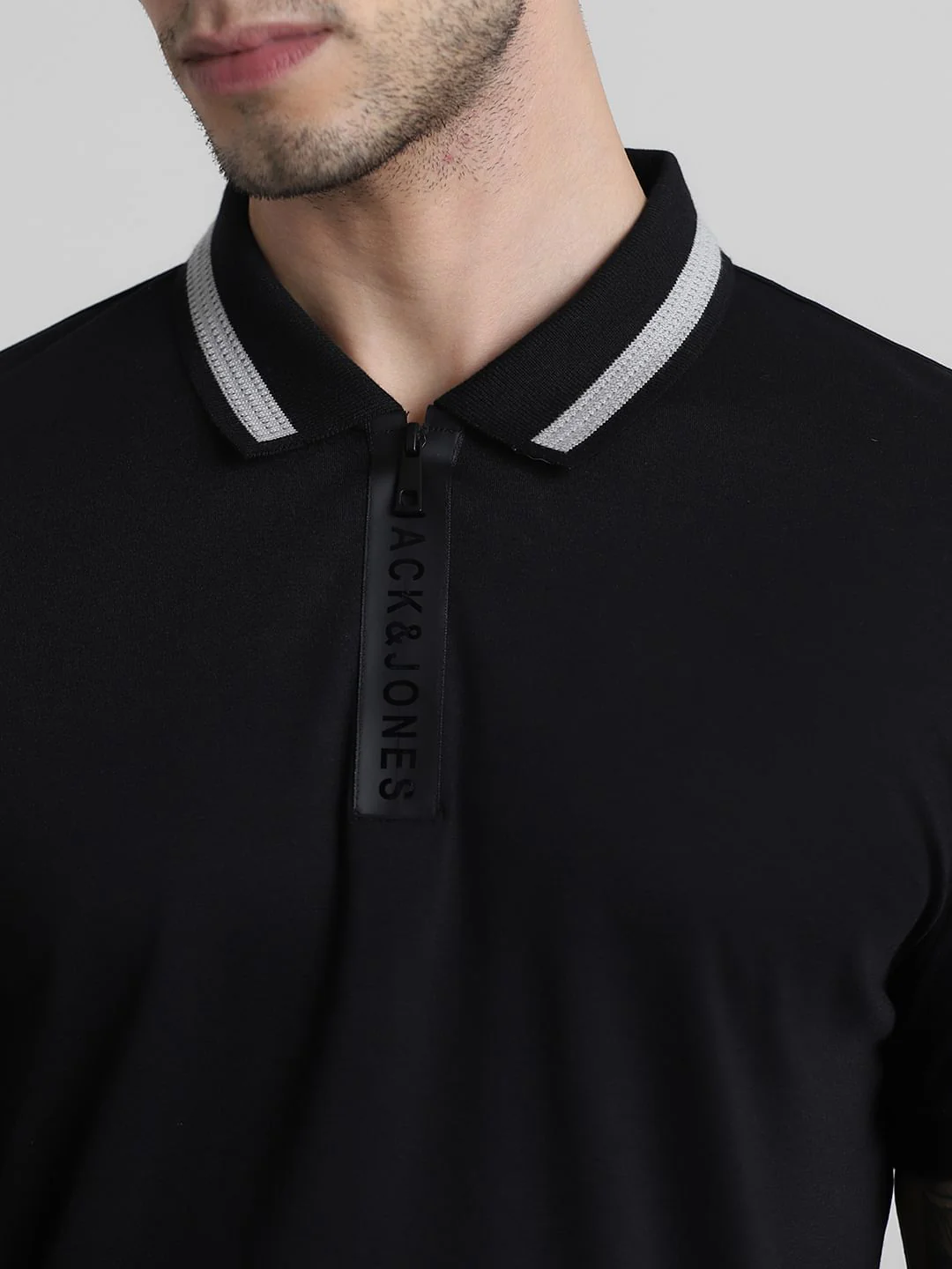Black Logo Zipper Detail Polo - Image 5