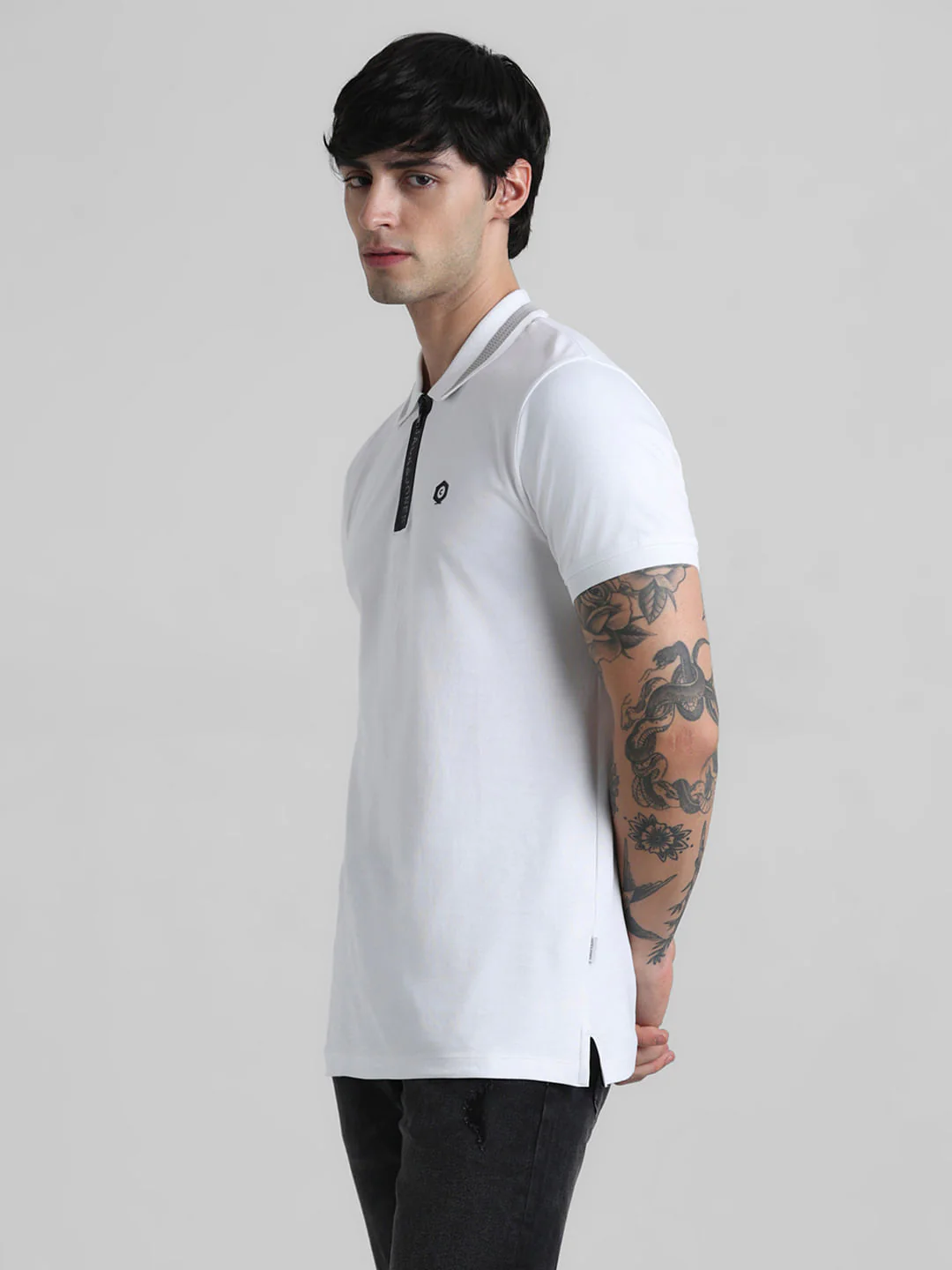 White Zip-Up Polo T-shirt - Image 3