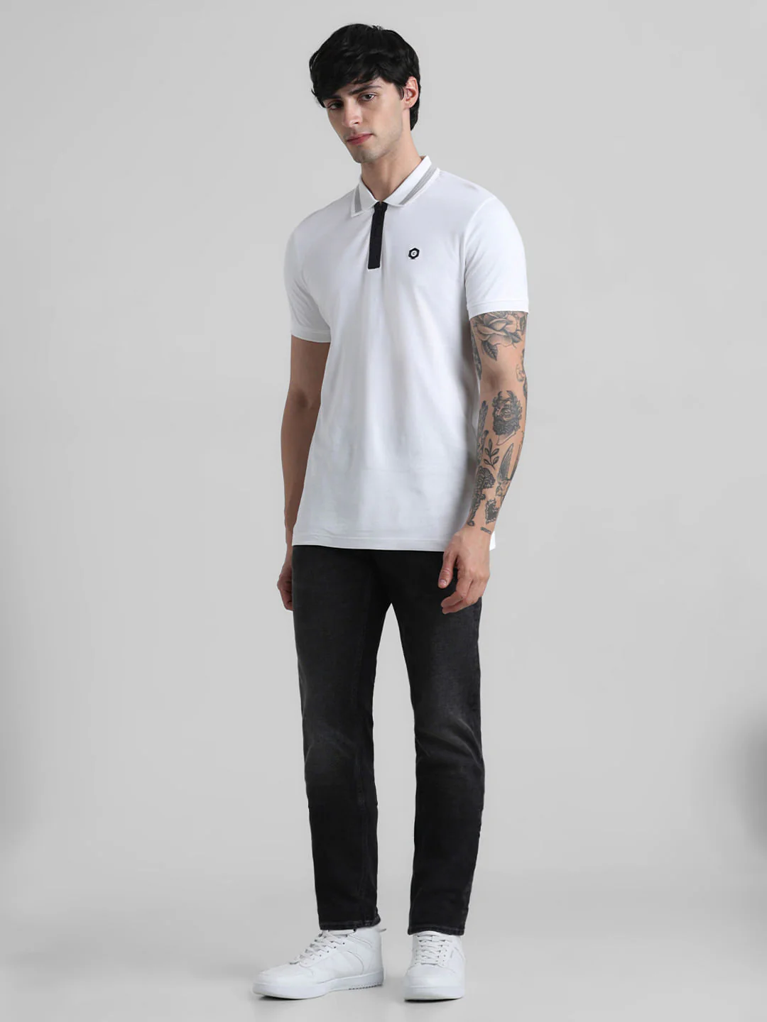 White Zip-Up Polo T-shirt - Image 6