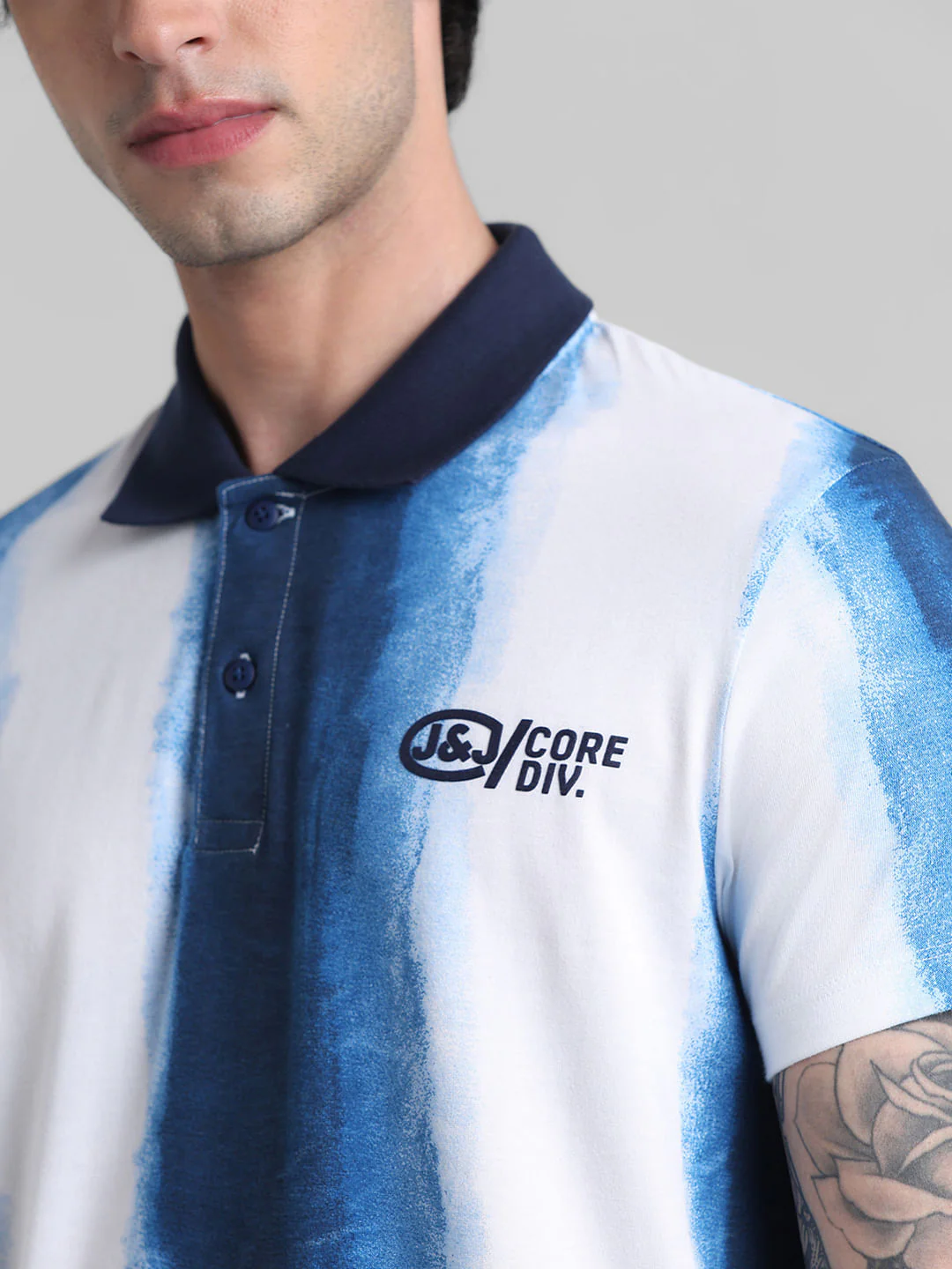 White Abstract Print Cotton Polo - Image 5