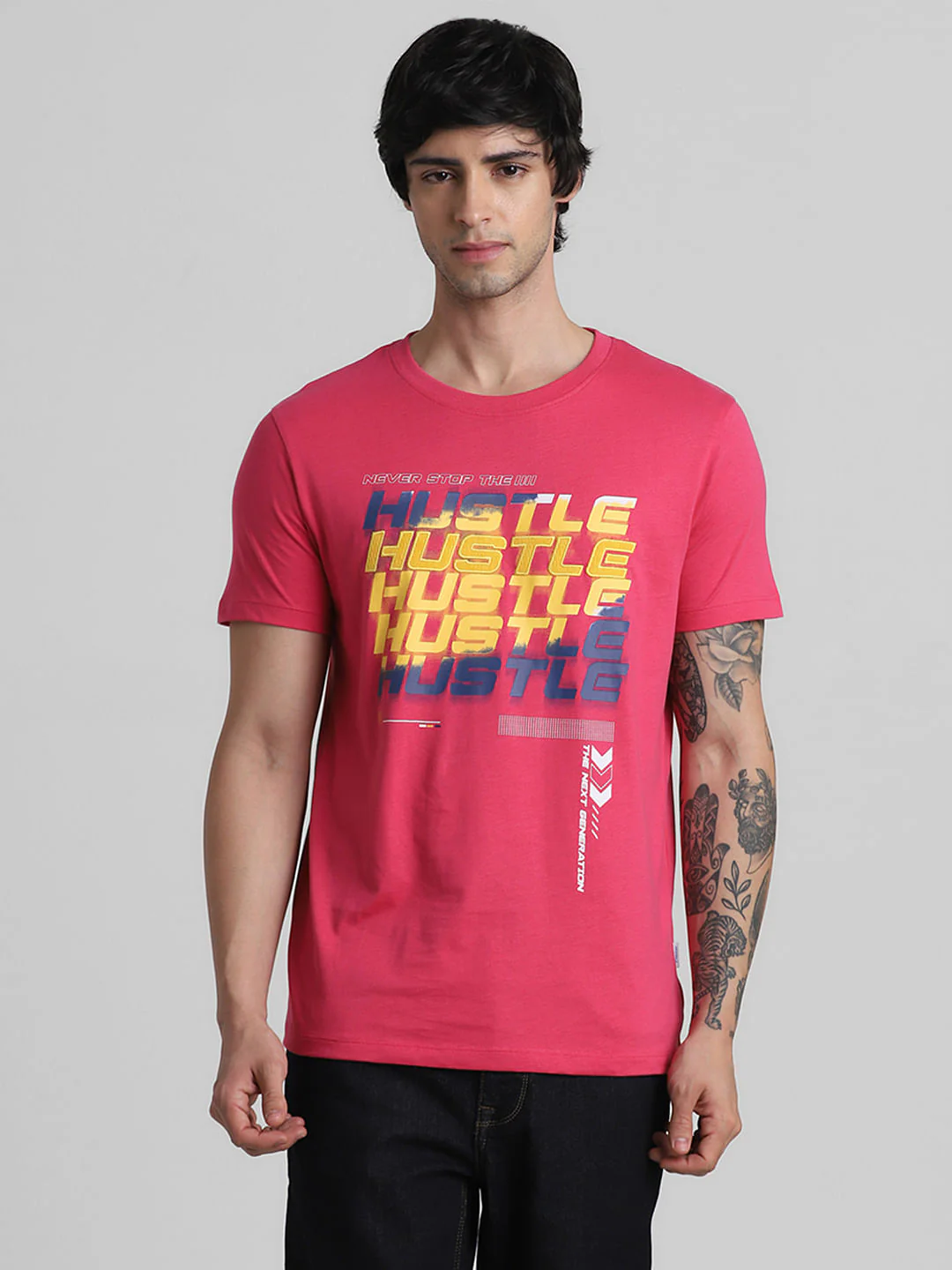 URBAN RACERS by JACK&JONES RED APPLIQUE TEXT CREW NECK T-SHIRT - Image 2