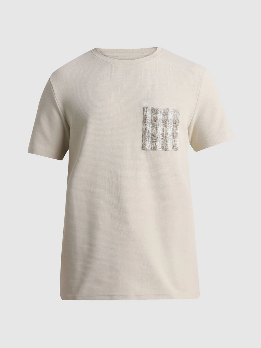 Beige Knitted Pocket Crew Neck T-shirt - Image 7