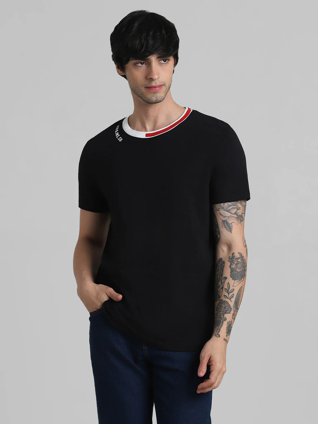 Black Contrast Neck Tipping T-shirt - Image 2