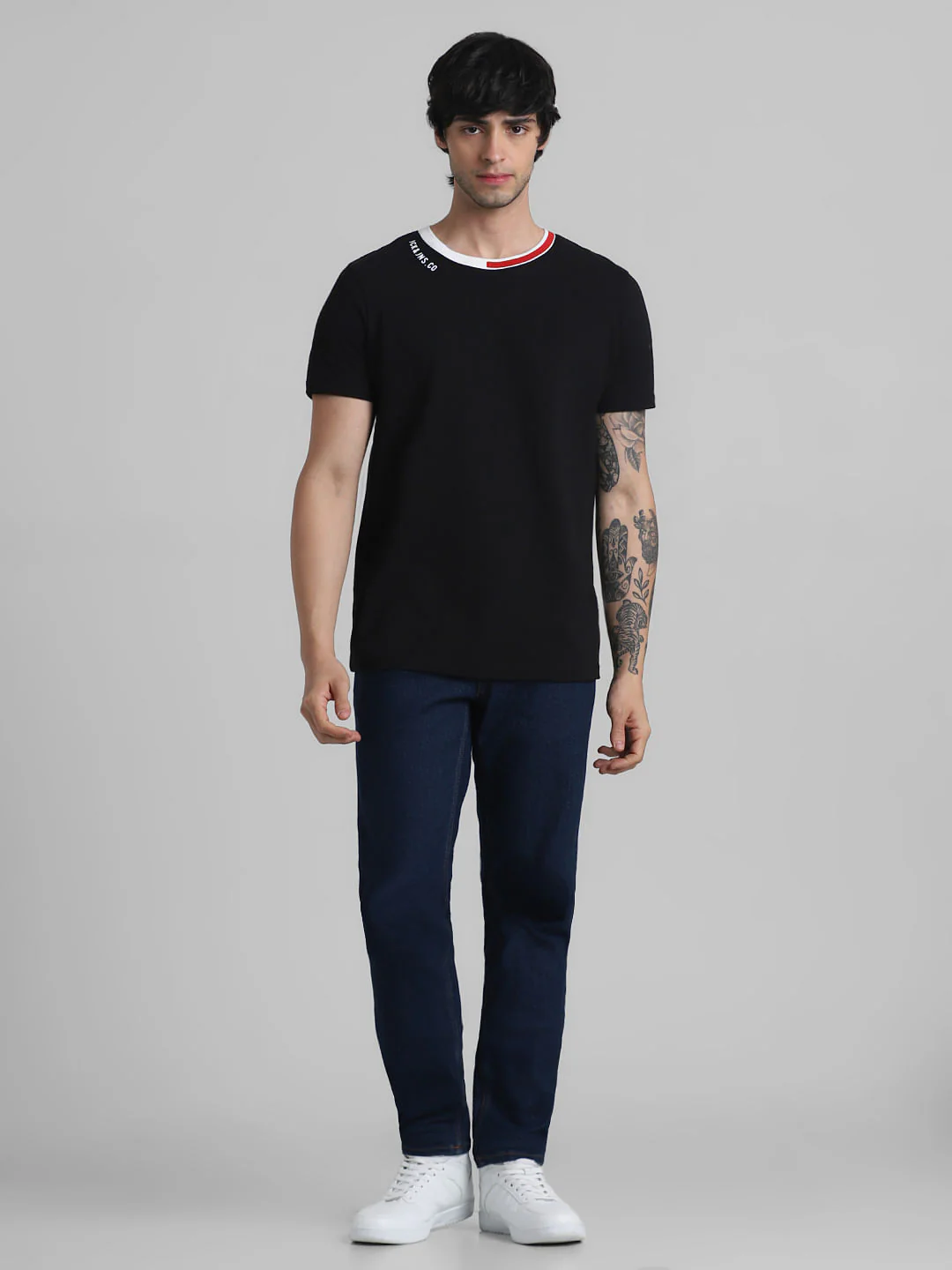 Black Contrast Neck Tipping T-shirt - Image 6