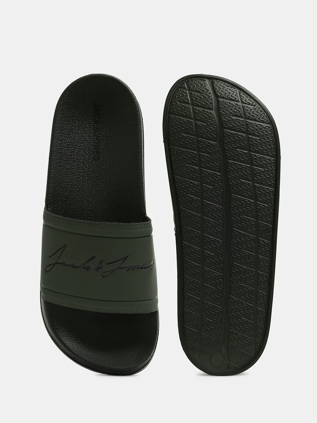 Olive Cursive Logo Print Pool Sliders - Image 5