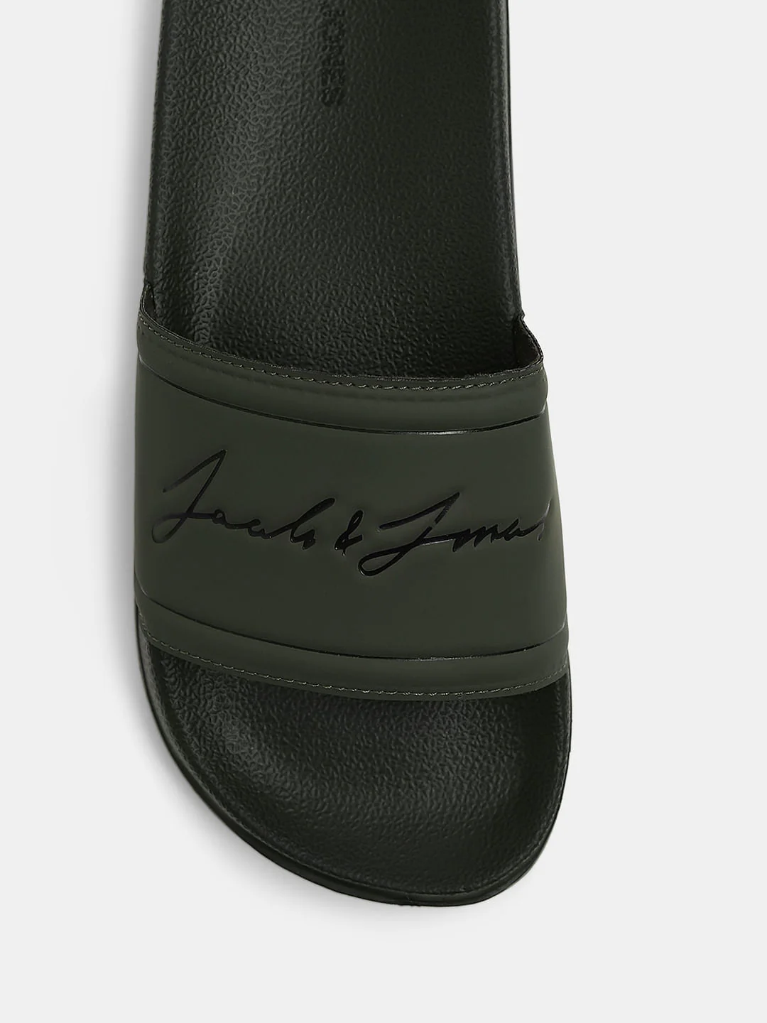 Olive Cursive Logo Print Pool Sliders - Image 7