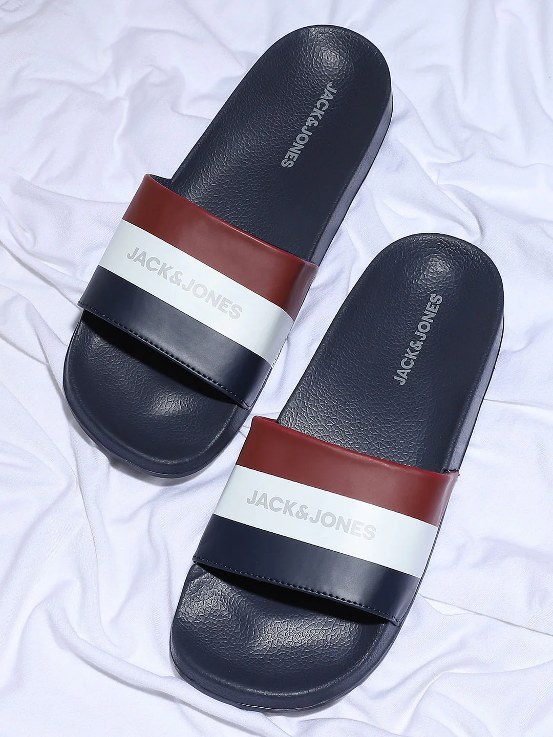 Navy Blue Striped Slides